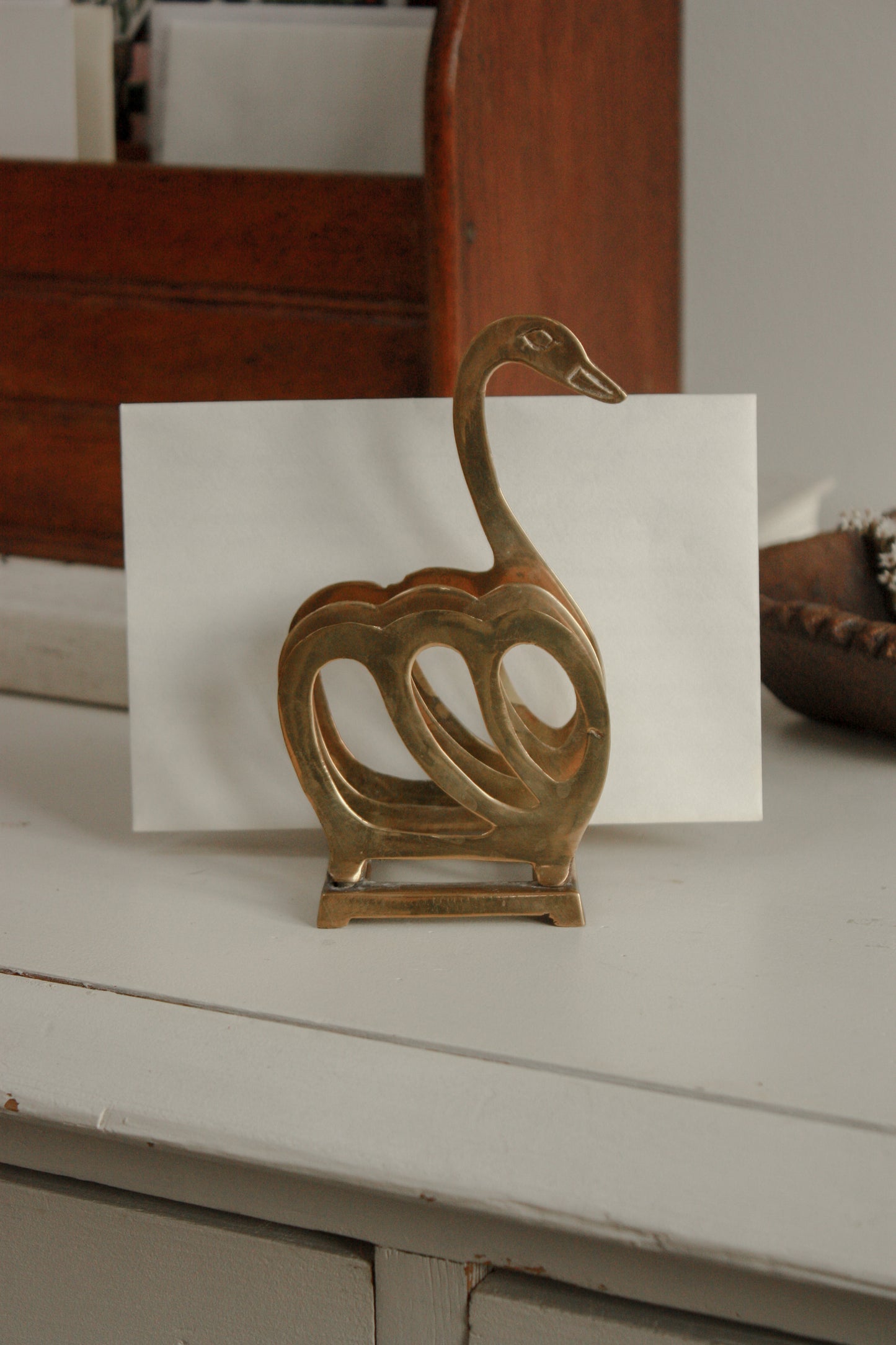 Vintage brass swan letter rack