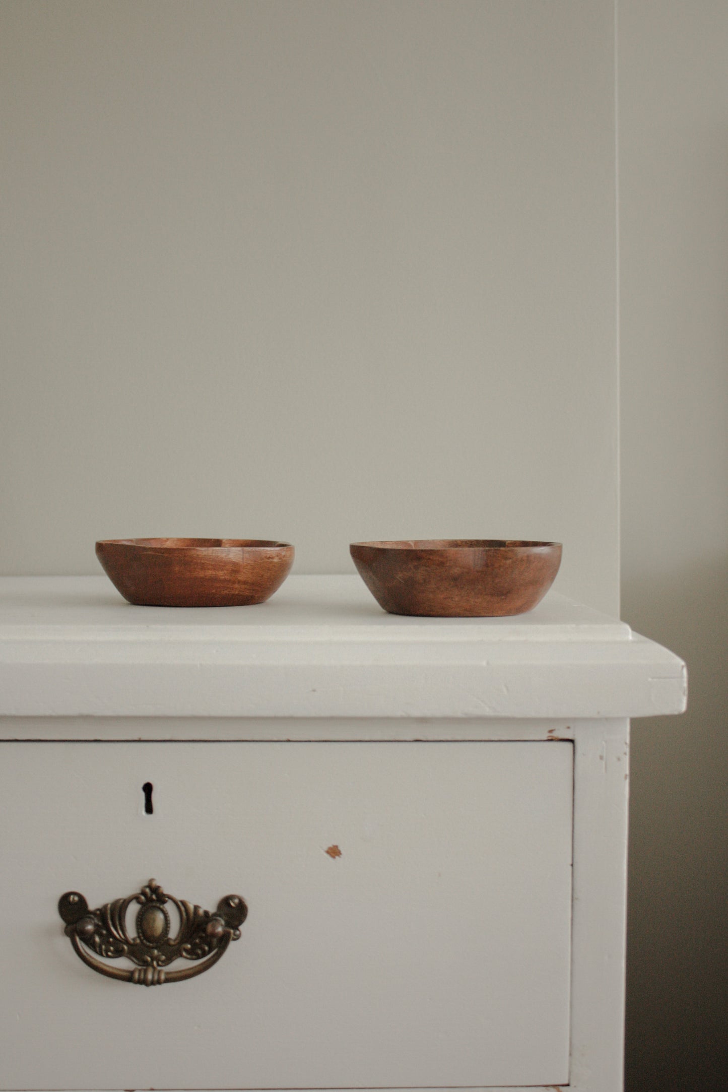 Pair vintage teak flower shaped bowls