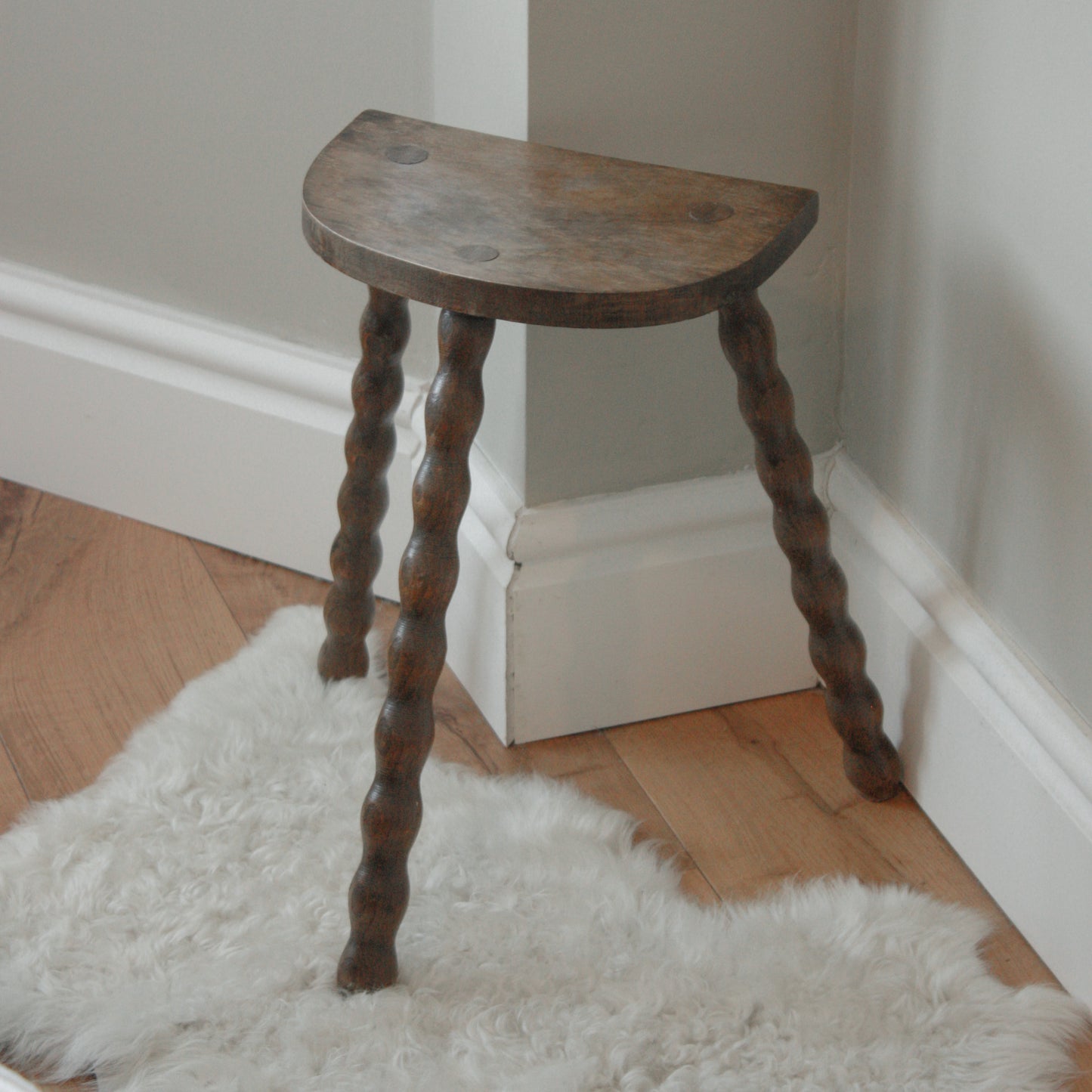 Vintage French half moon stool with bobbin legs