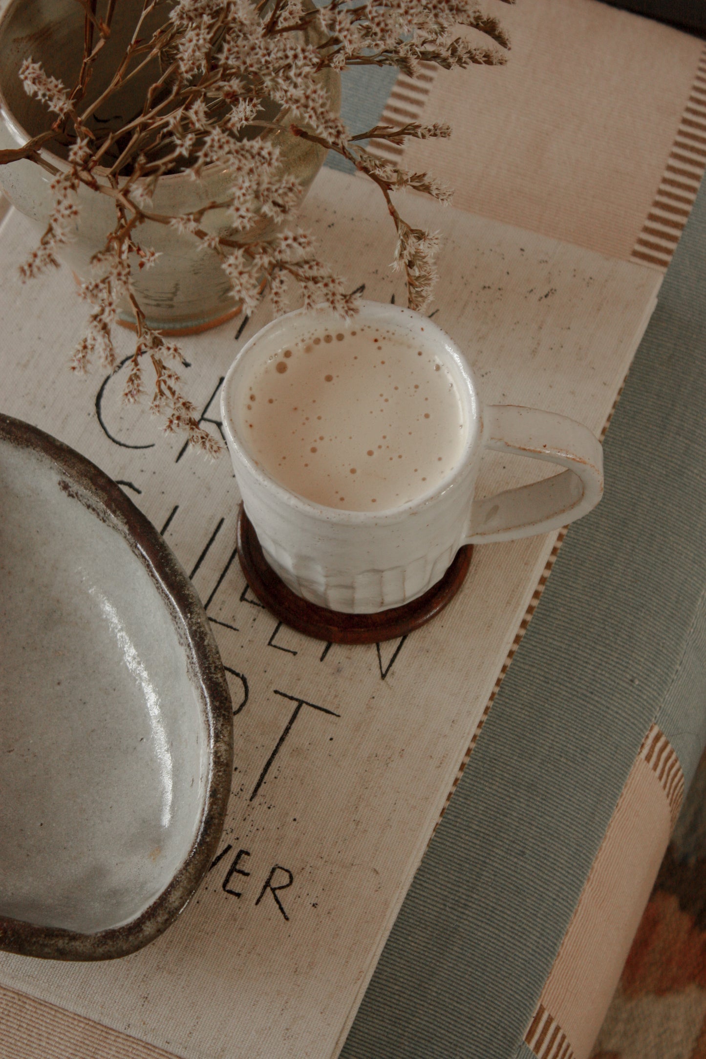 Vintage coaster set with hand carved peacock stand