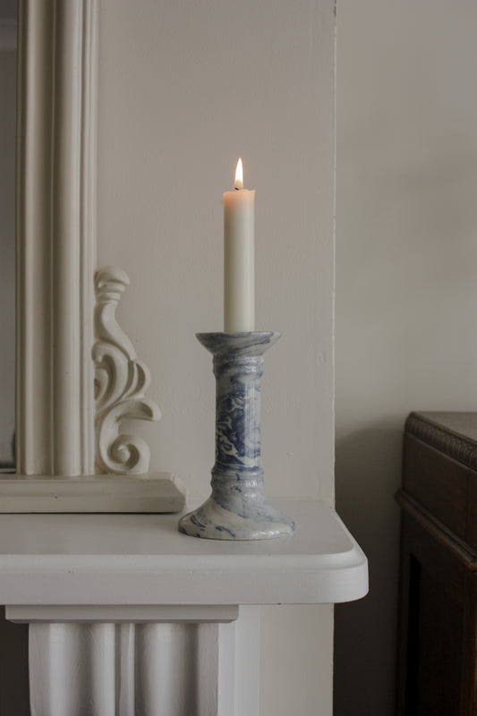 Vintage blue and white ceramic candleholder