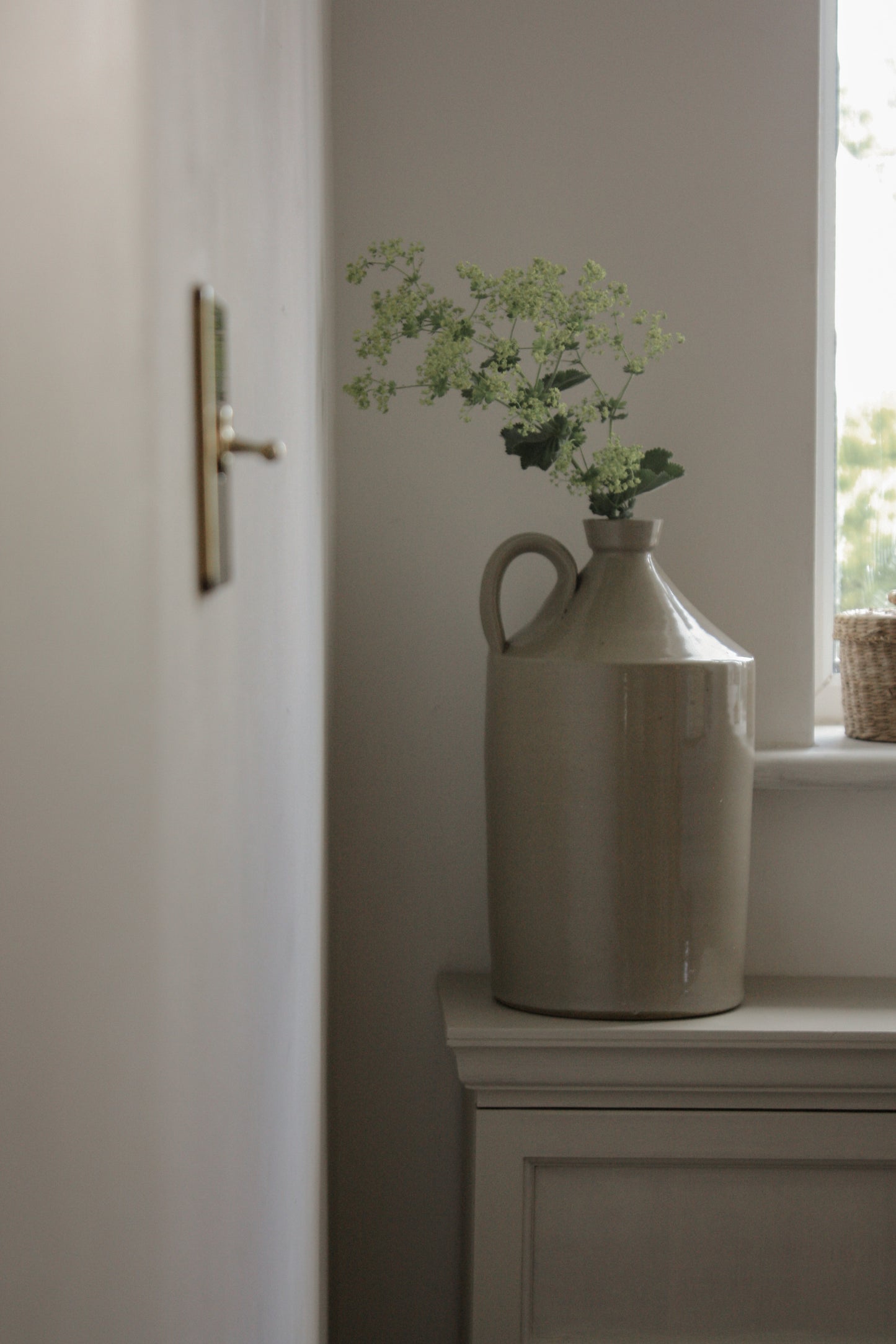 Vintage large pale grey stoneware flagon