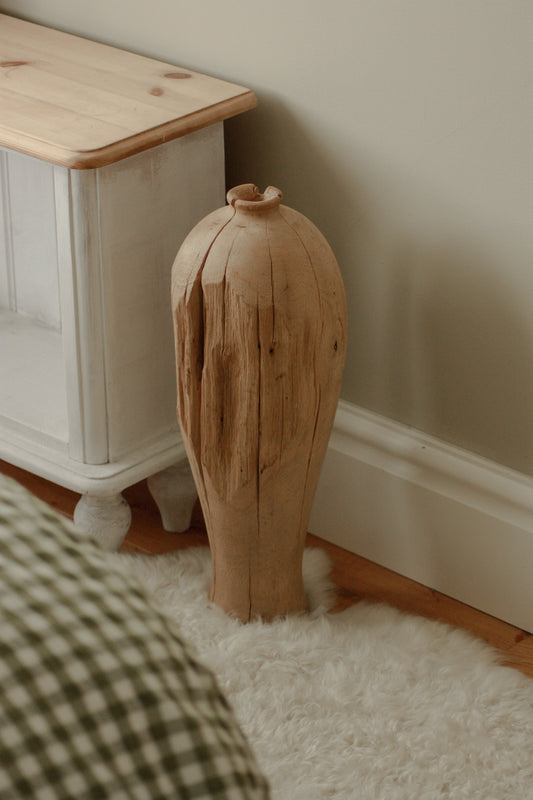 Vintage rustic wooden temple vase