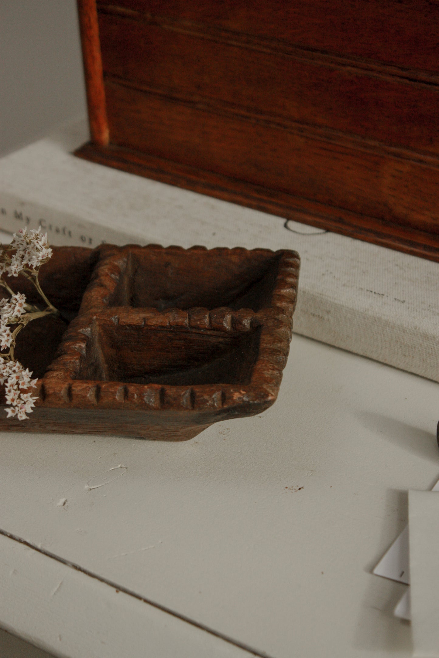 Vintage carved wooden sectional dish