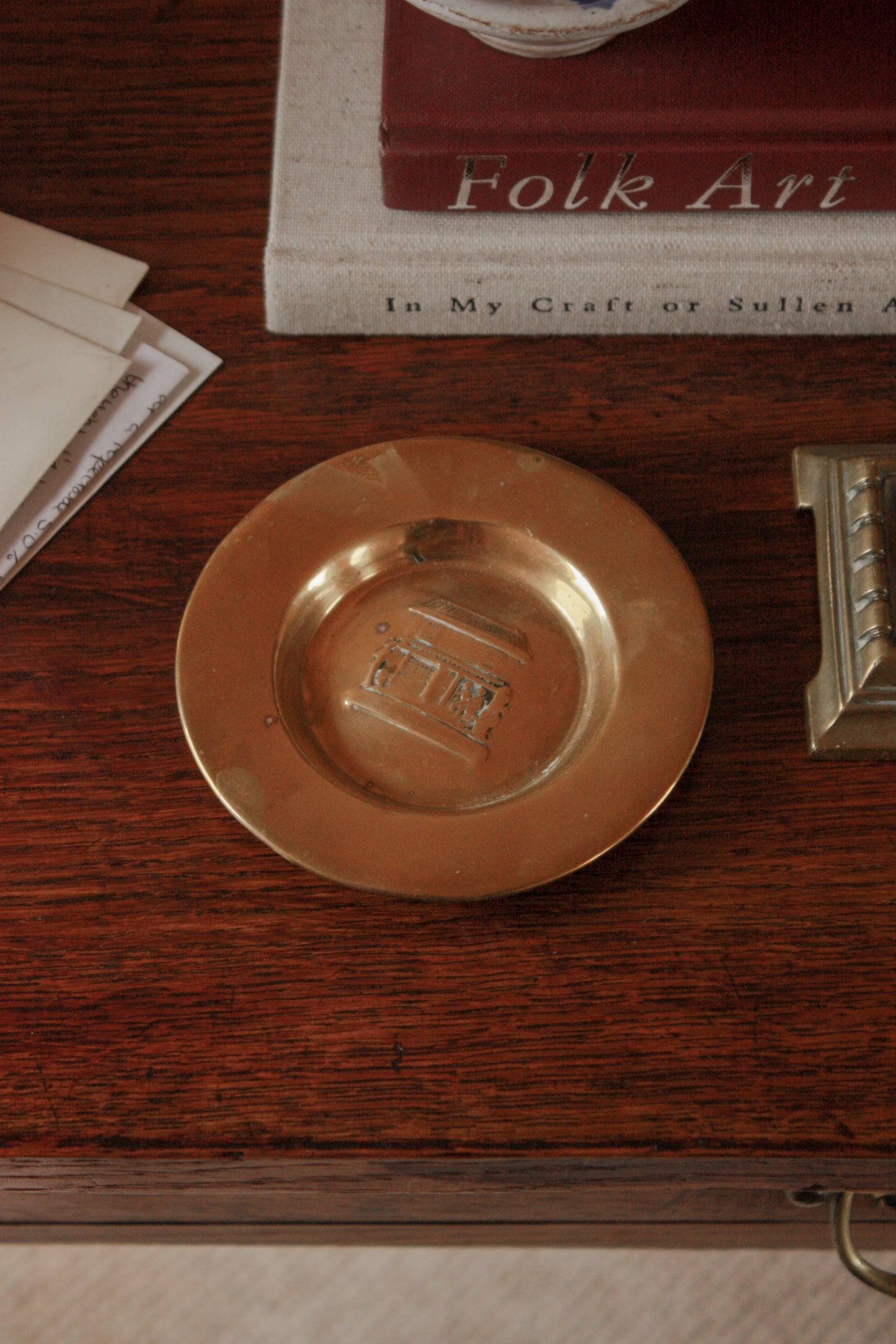 Vintage brass “Ye Olde Curiosity Shop” pin dish