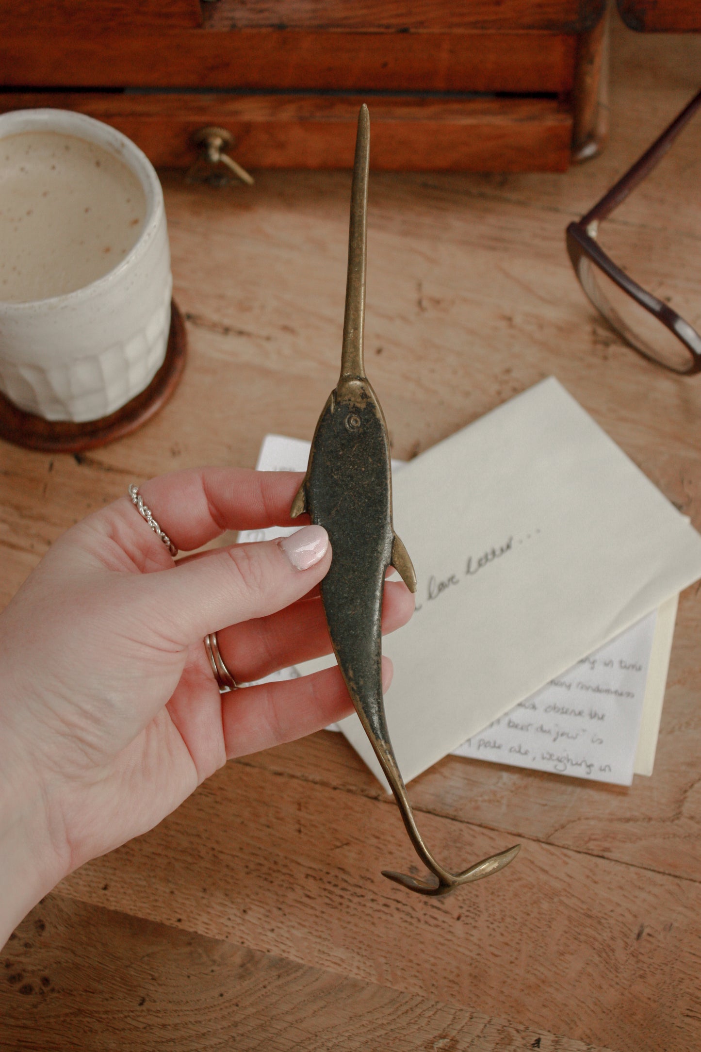 Rare vintage bronze narwhal letter opener by Richard Rohac