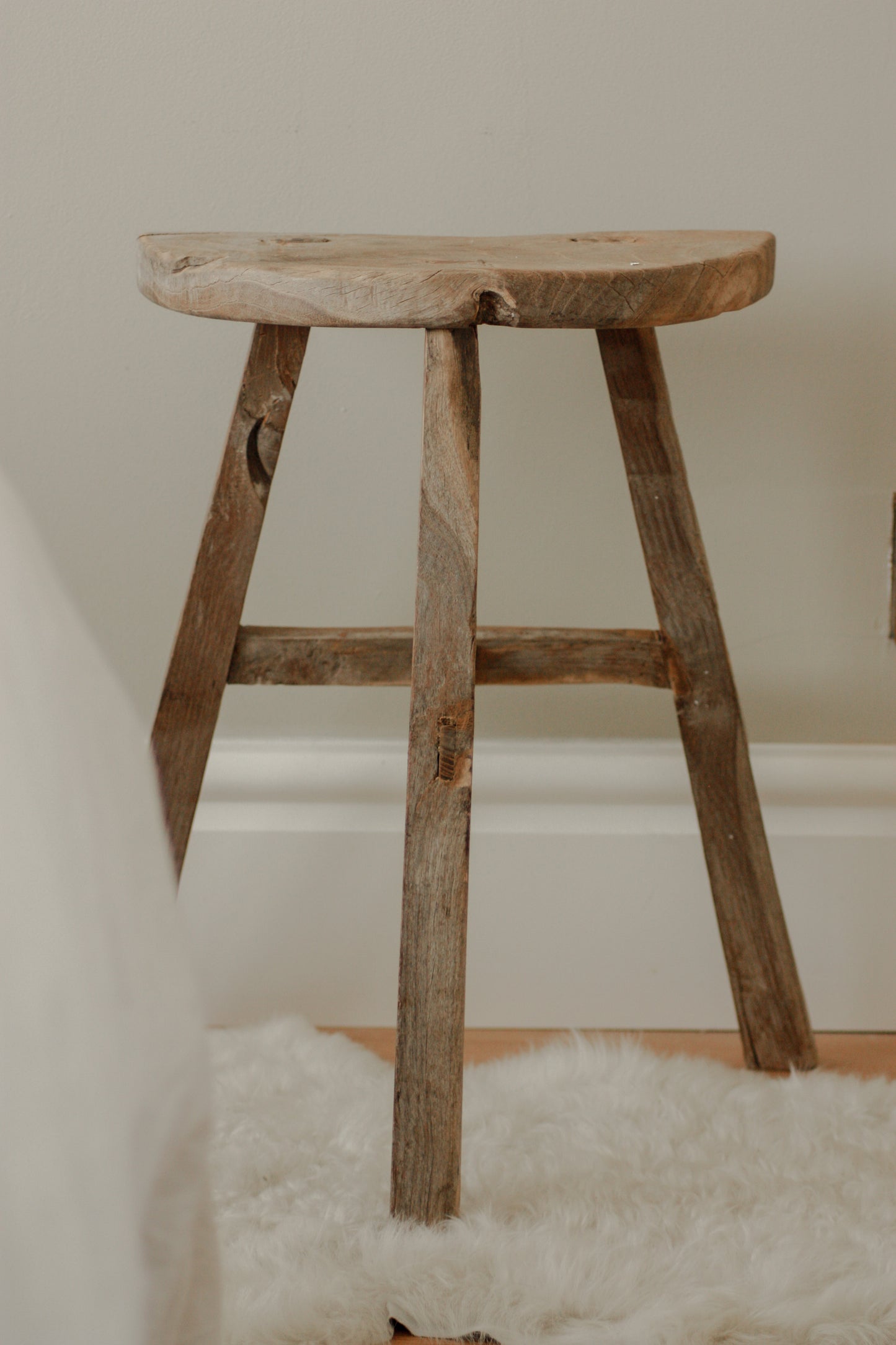 Vintage elm rustic stool half moon seat