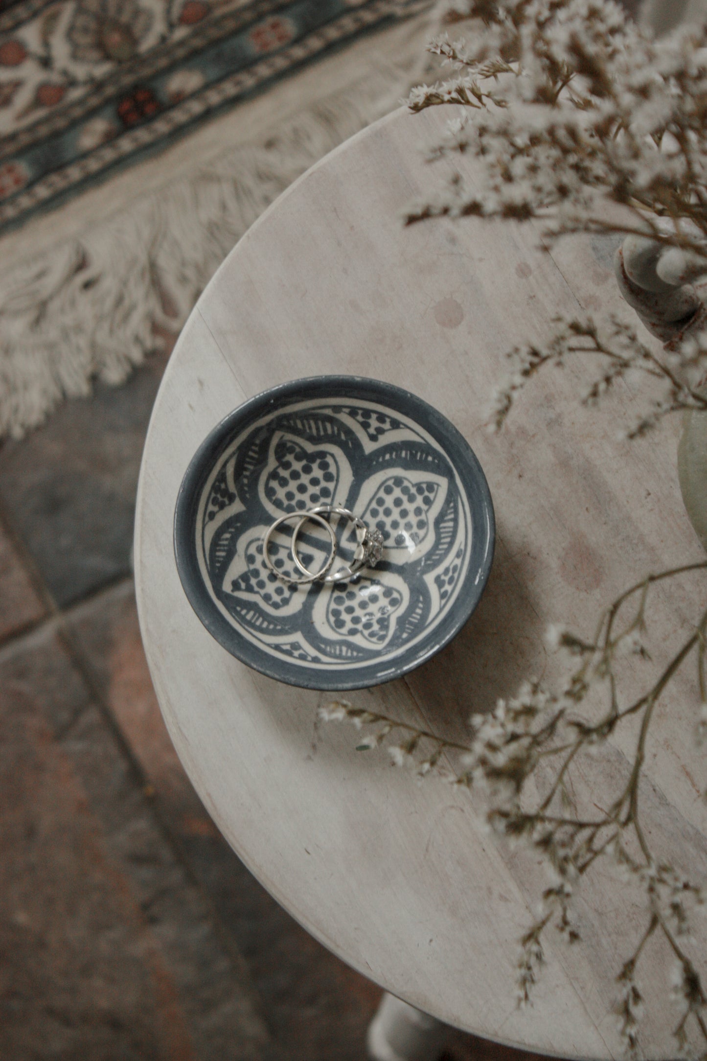 Vintage hand painted blue and white trinket dish