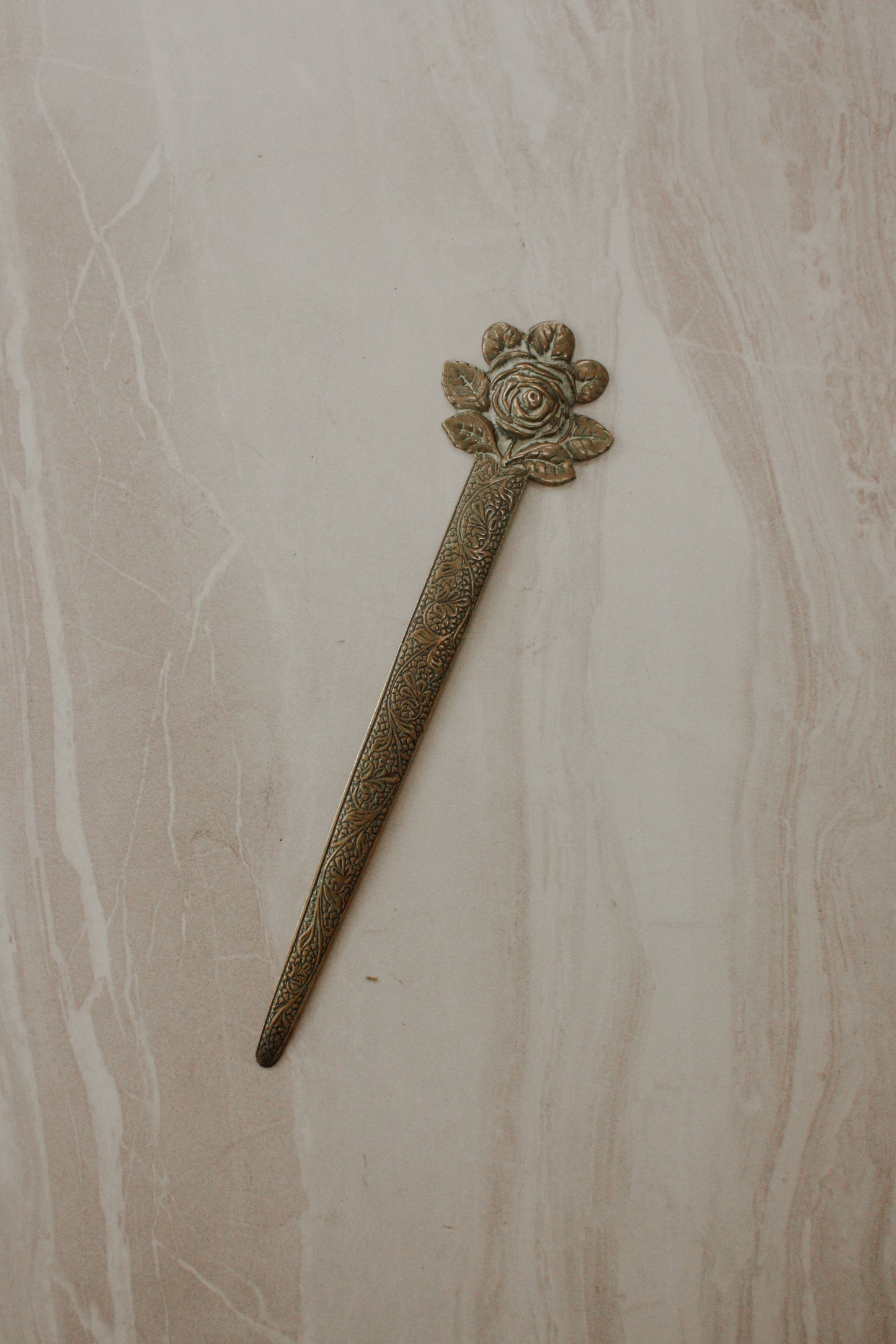 Vintage brass rose letter opener