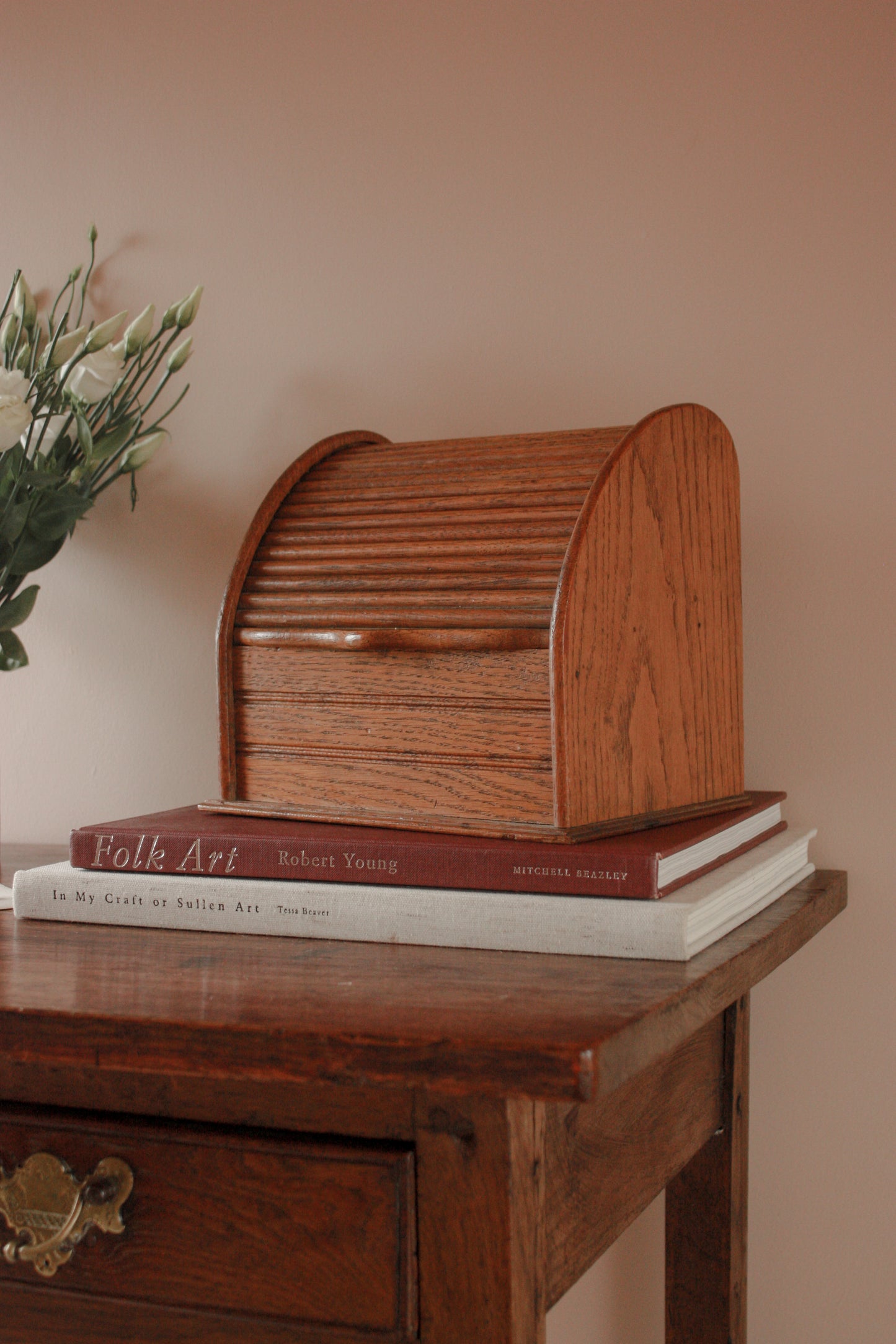 Vintage roll top wooden letter rack