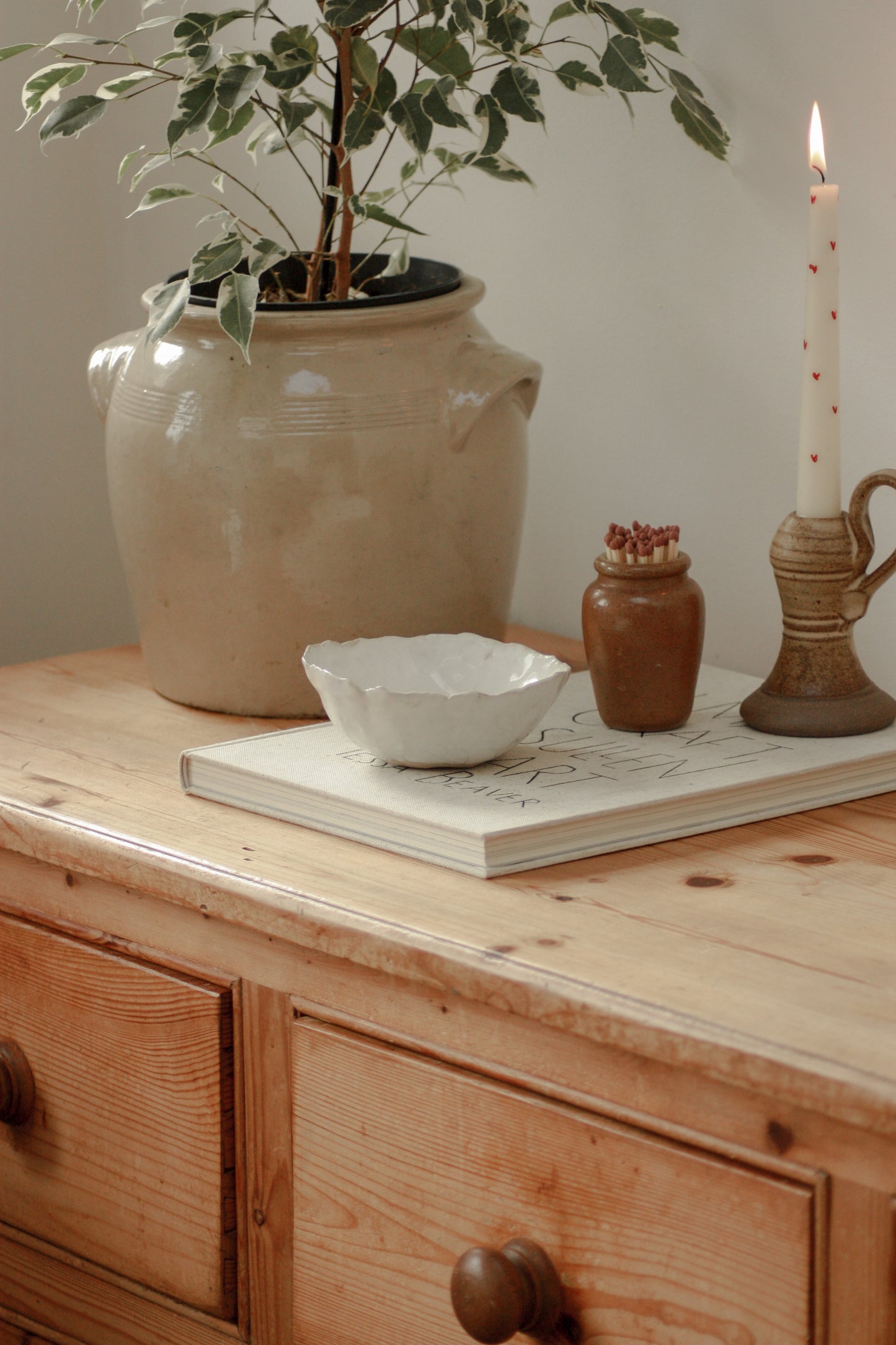 Studio art pottery bowl with rustic white glaze