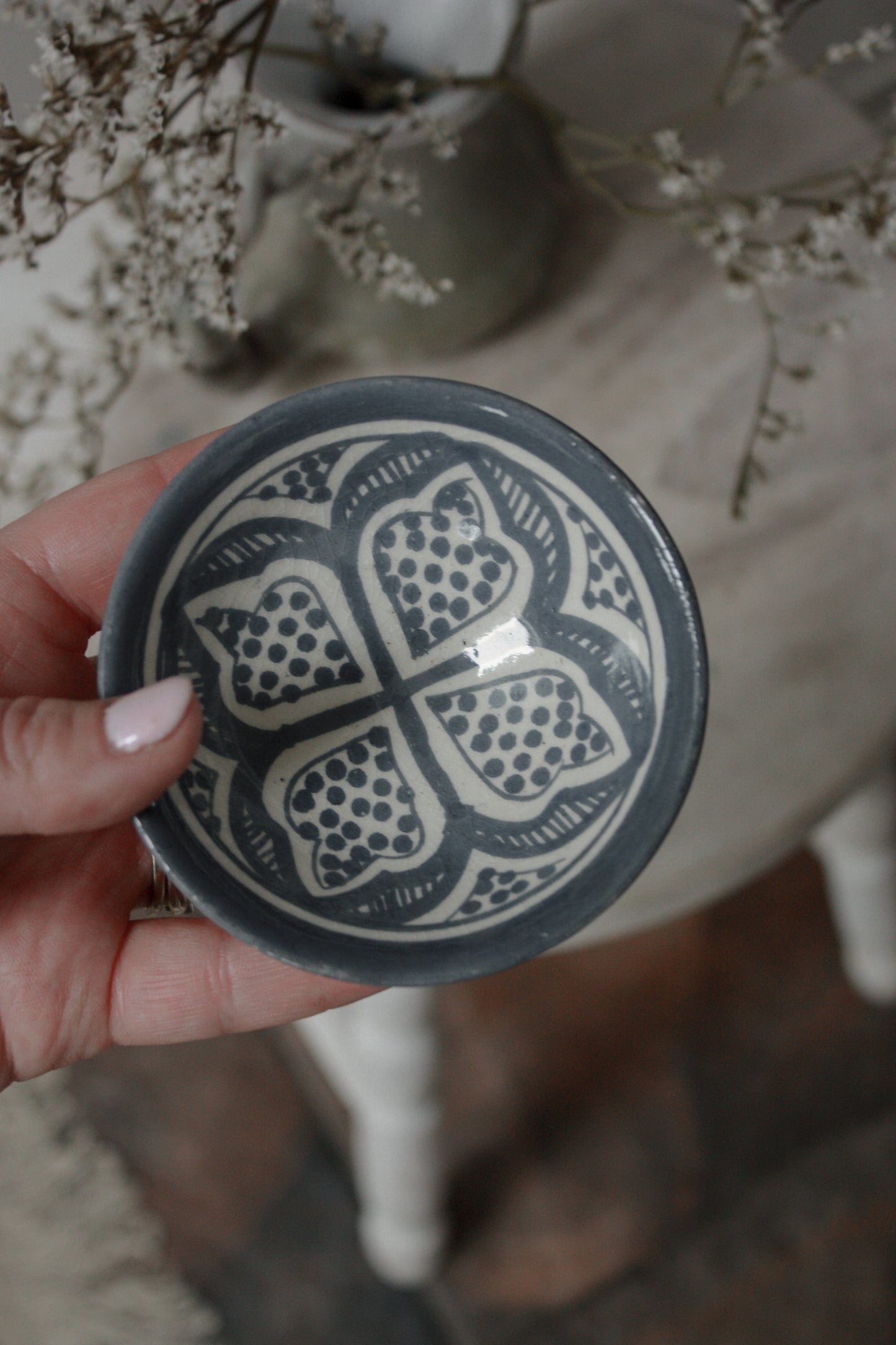 Vintage hand painted blue and white trinket dish