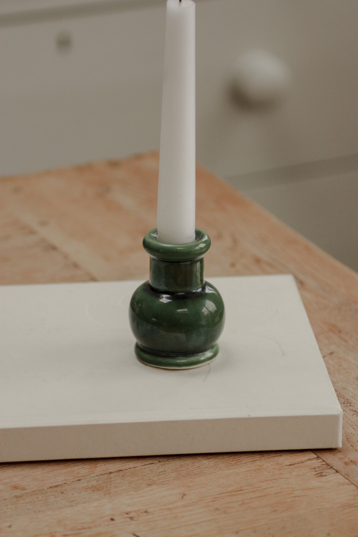 Vintage candleholder with green glaze