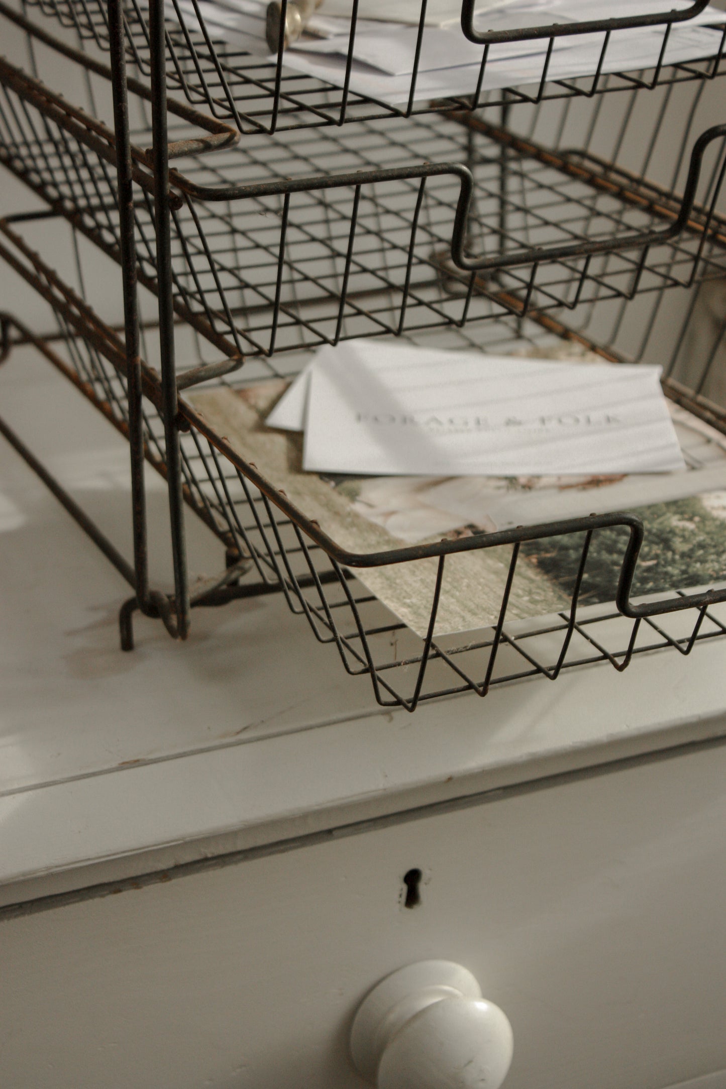 Vintage French metal three tier organiser trays