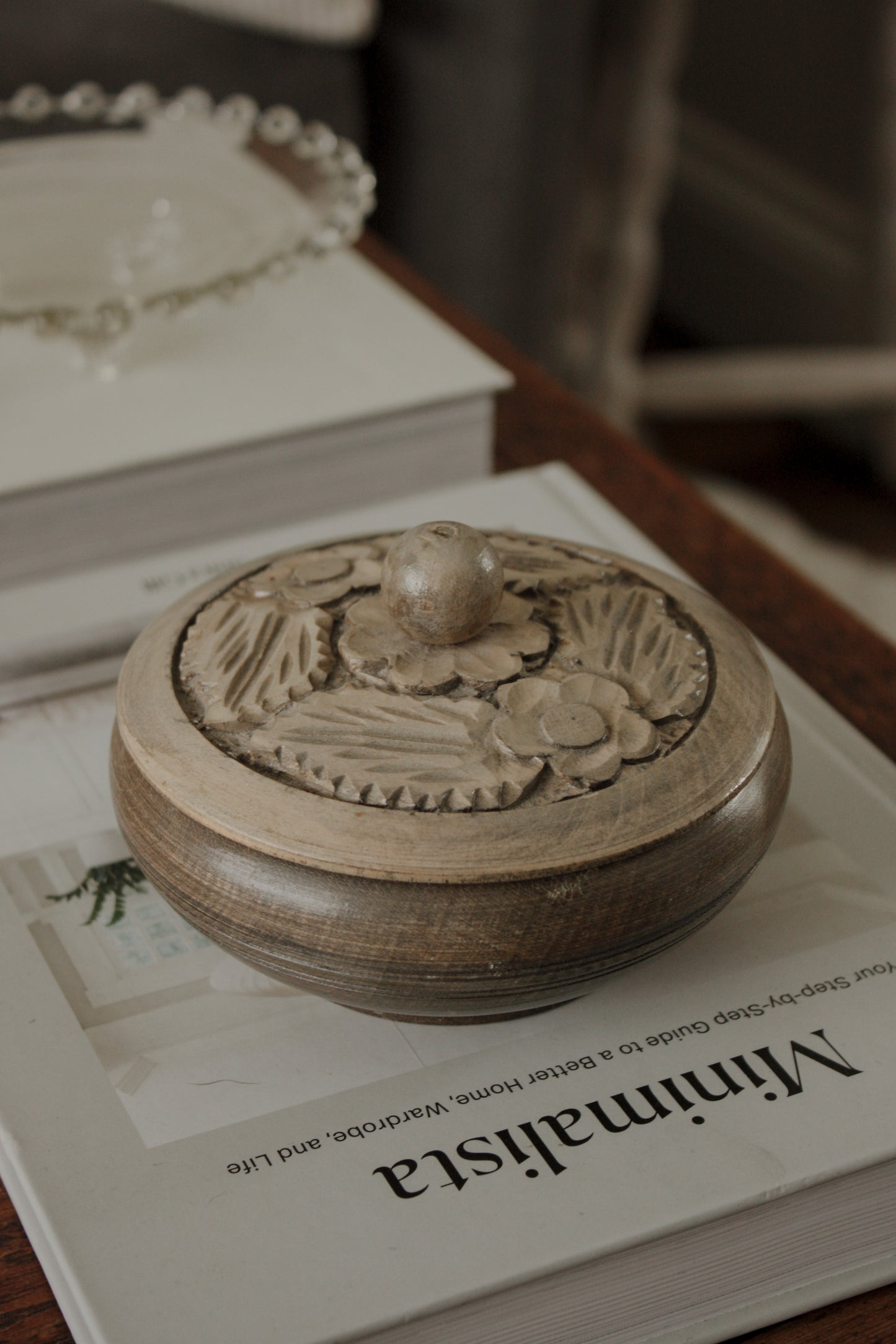 Vintage carved wooden pot