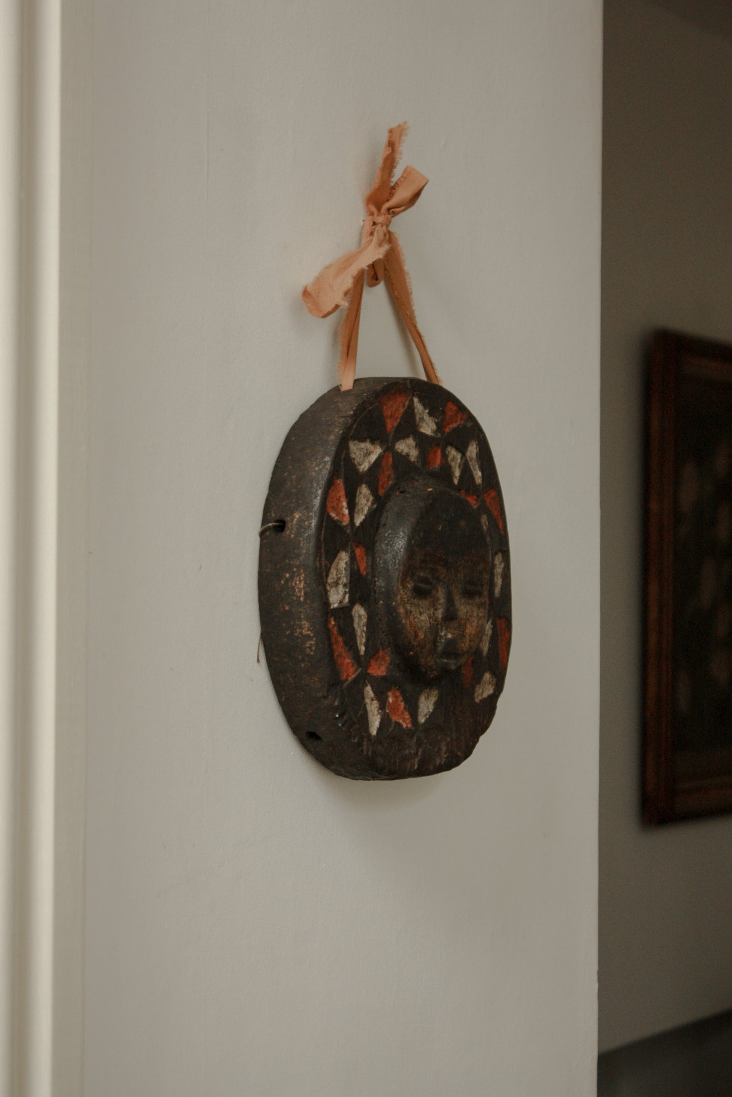 Vintage west African folk art carved wooden face