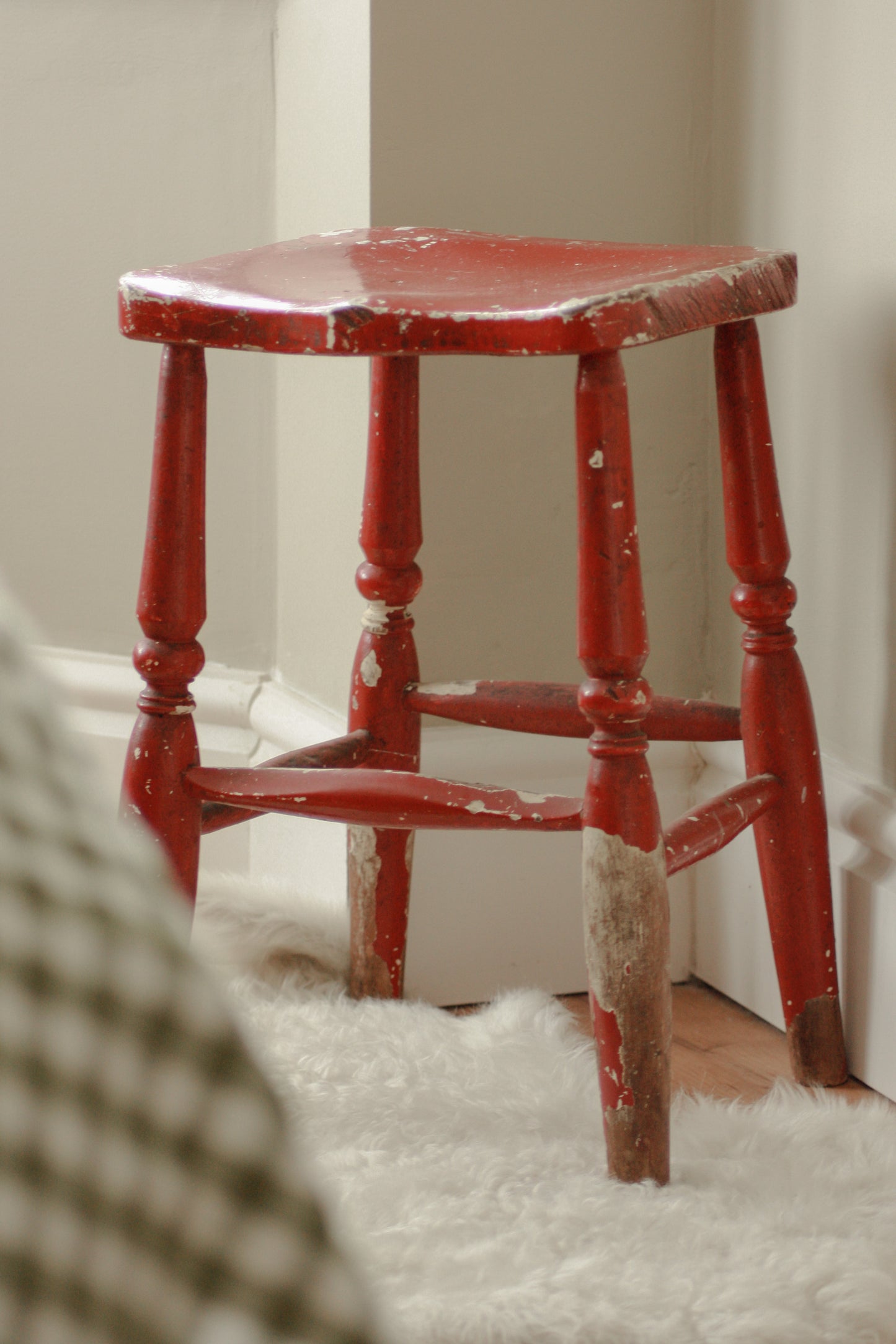 Vintage chippy red stool