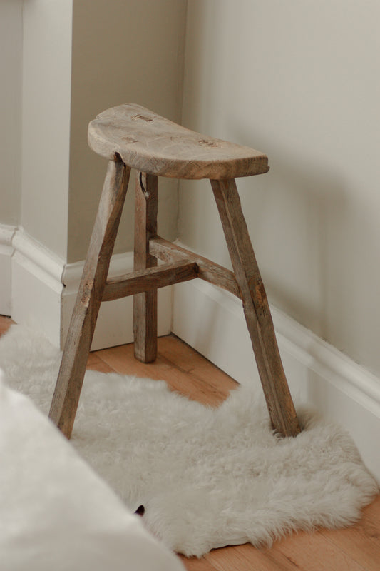 Vintage elm rustic stool half moon seat