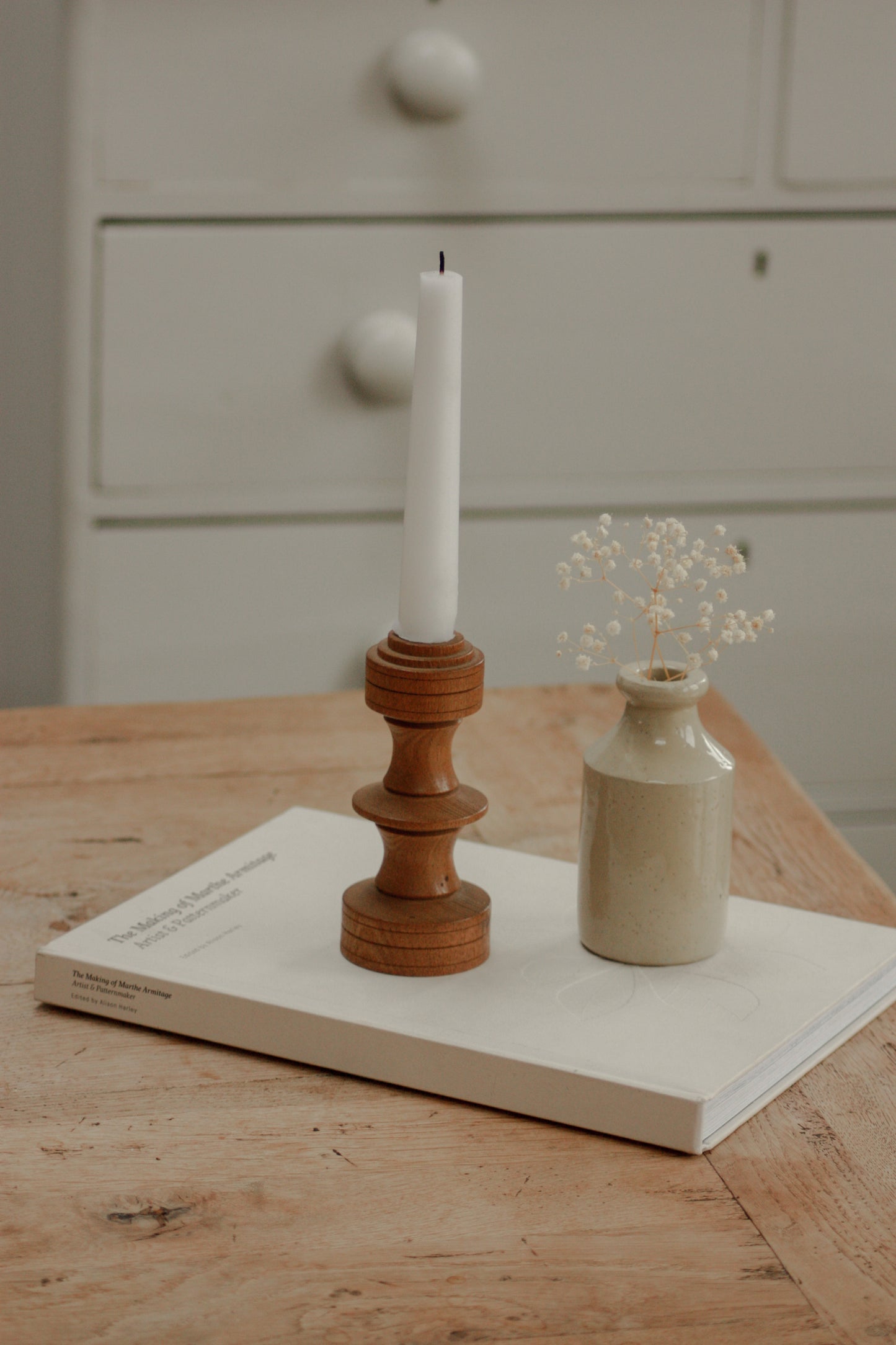 Vintage turned wooden candleholder