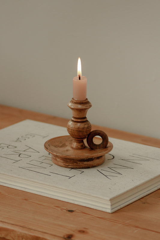 Vintage turned wooden rustic candleholder