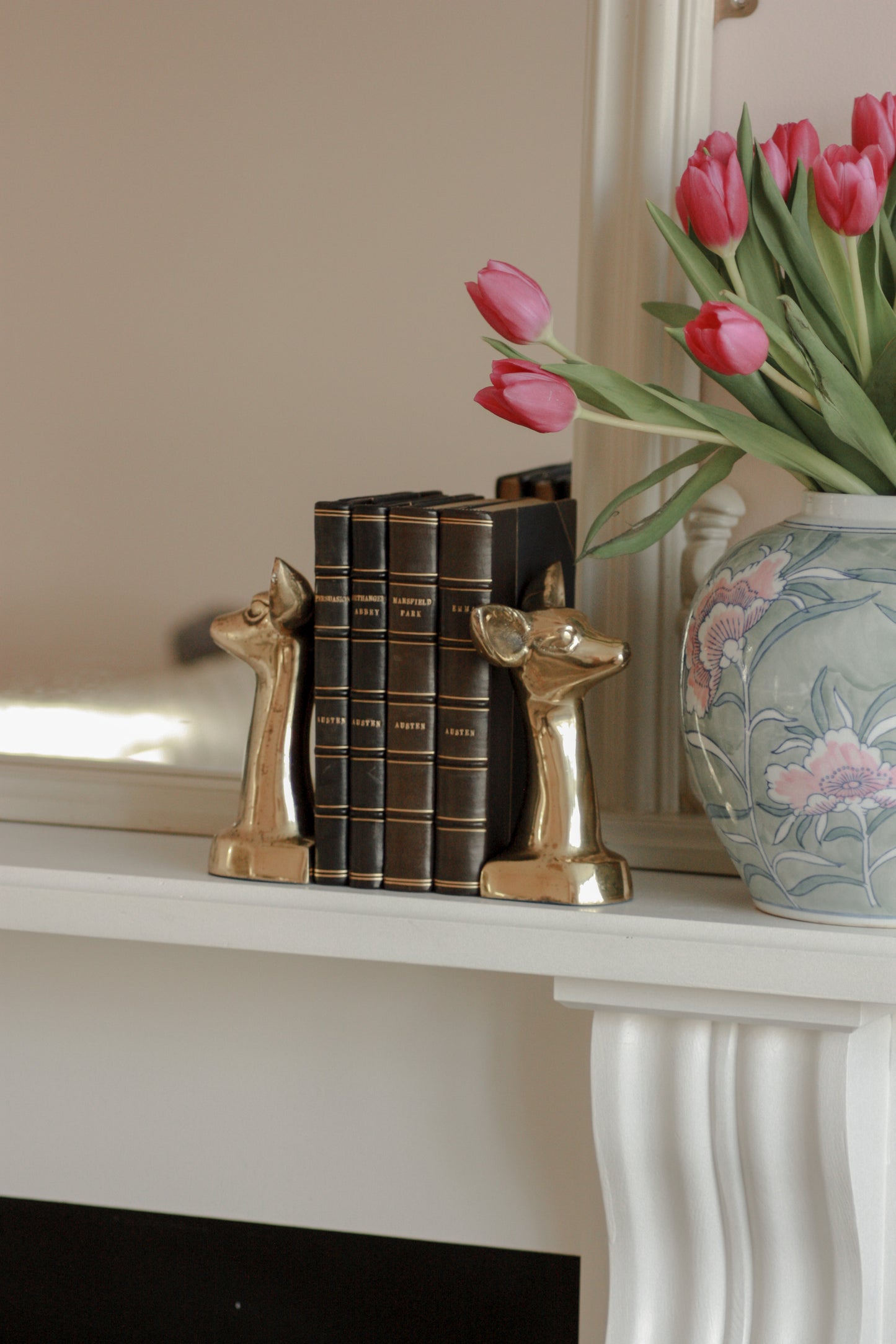 Pair vintage mid century brass deer bookends