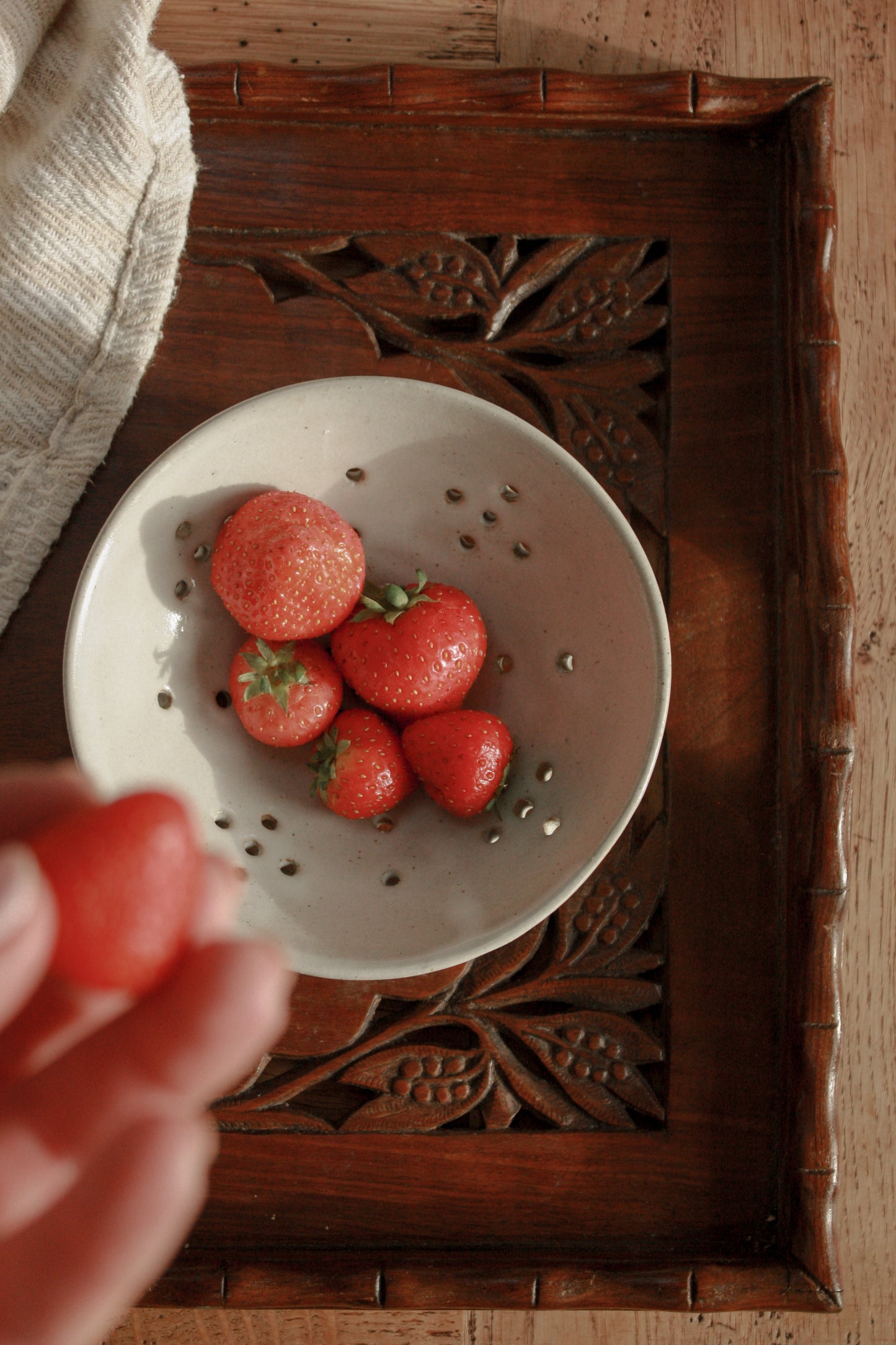 Studio pottery strainer bowl