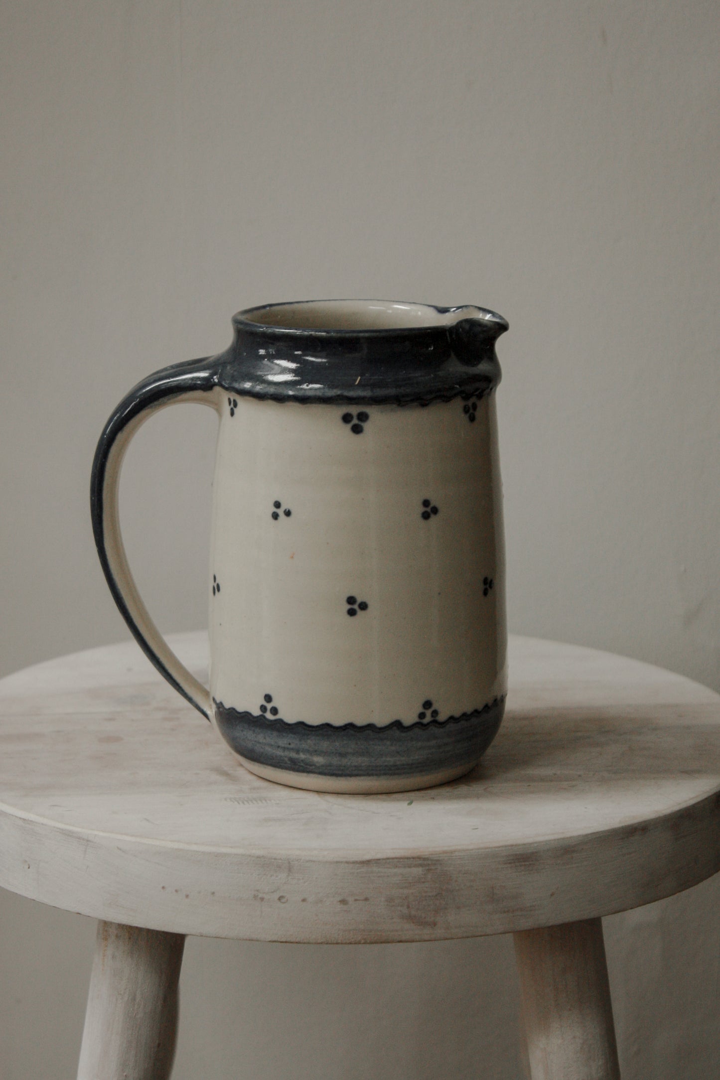 Vintage studio pottery blue and white jug