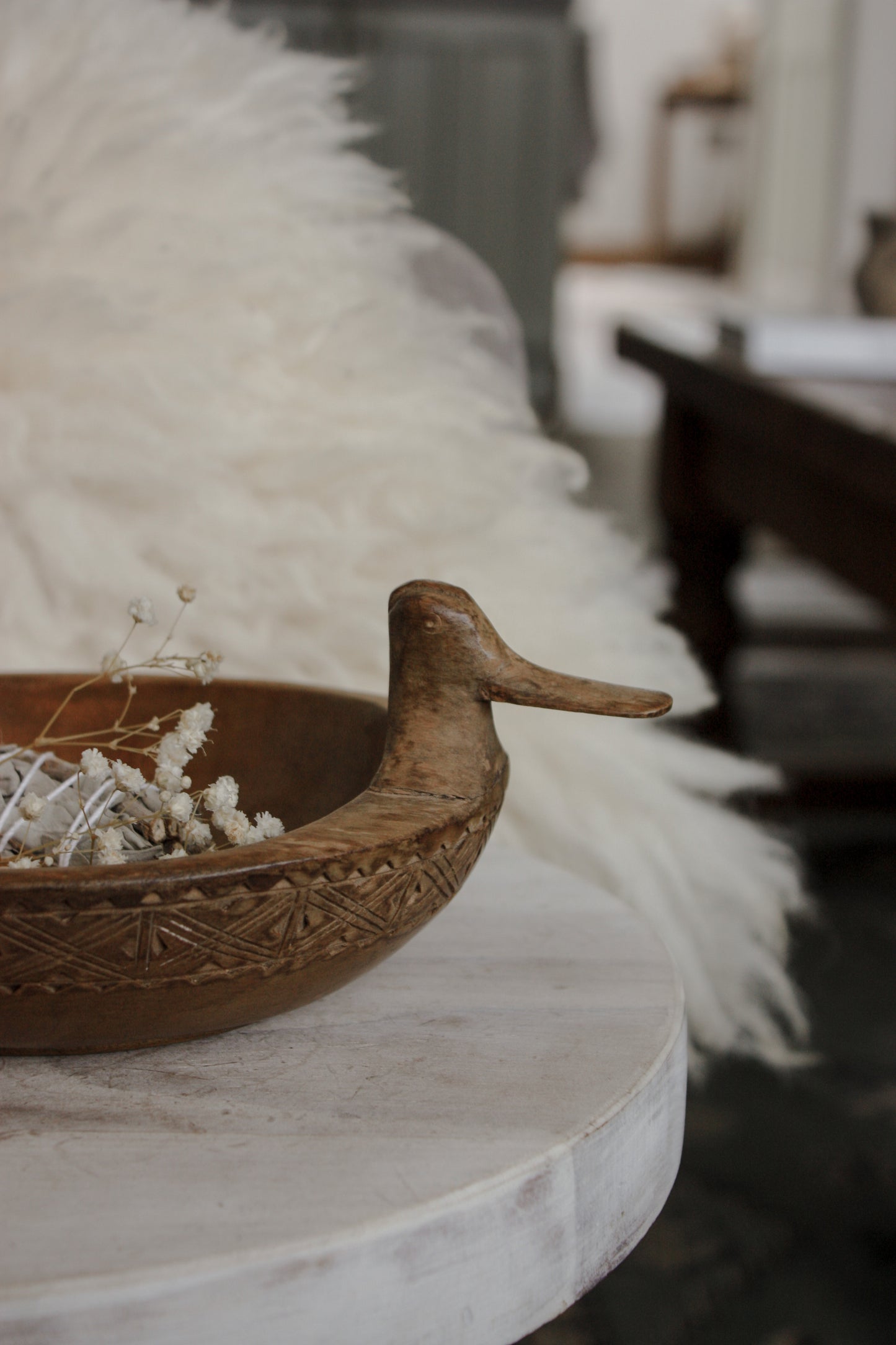 Vintage carved wooden duck bowl