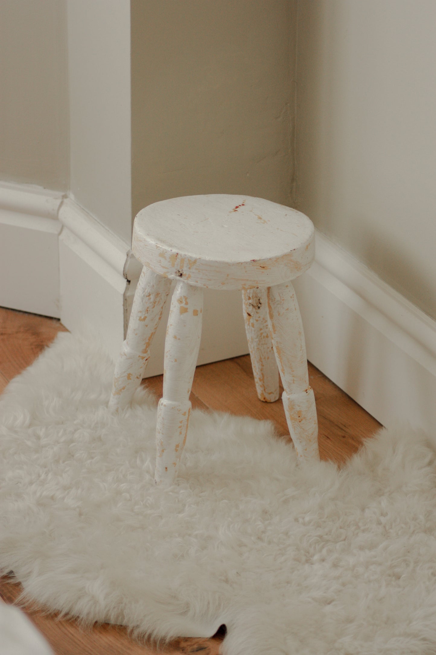 Vintage chippy white stool