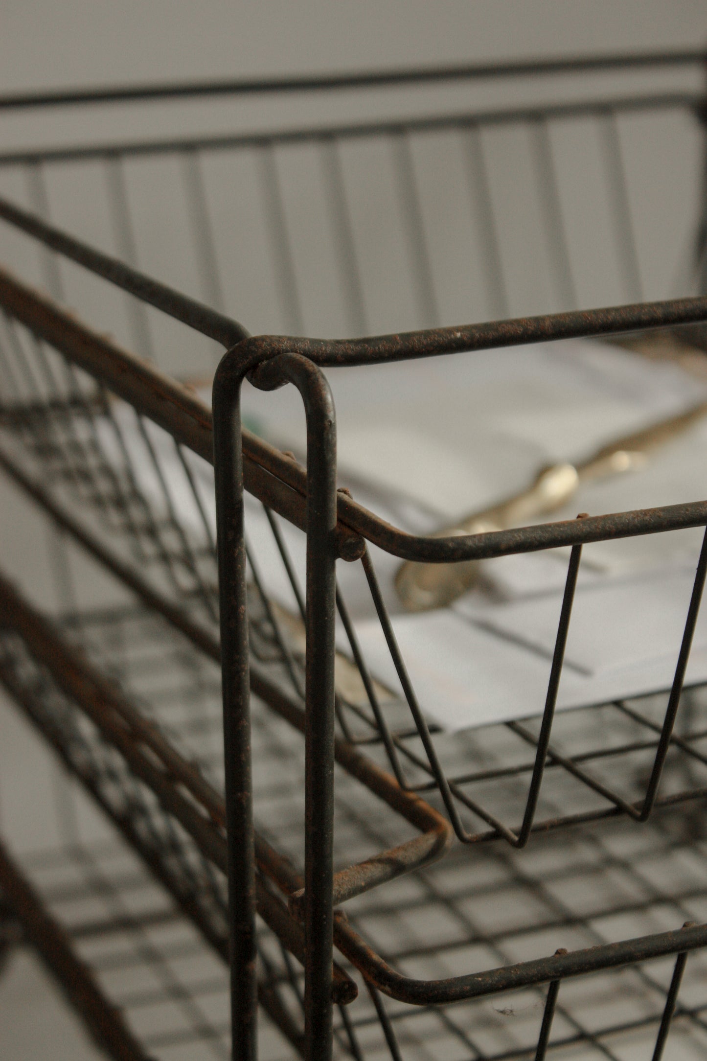 Vintage French metal three tier organiser trays