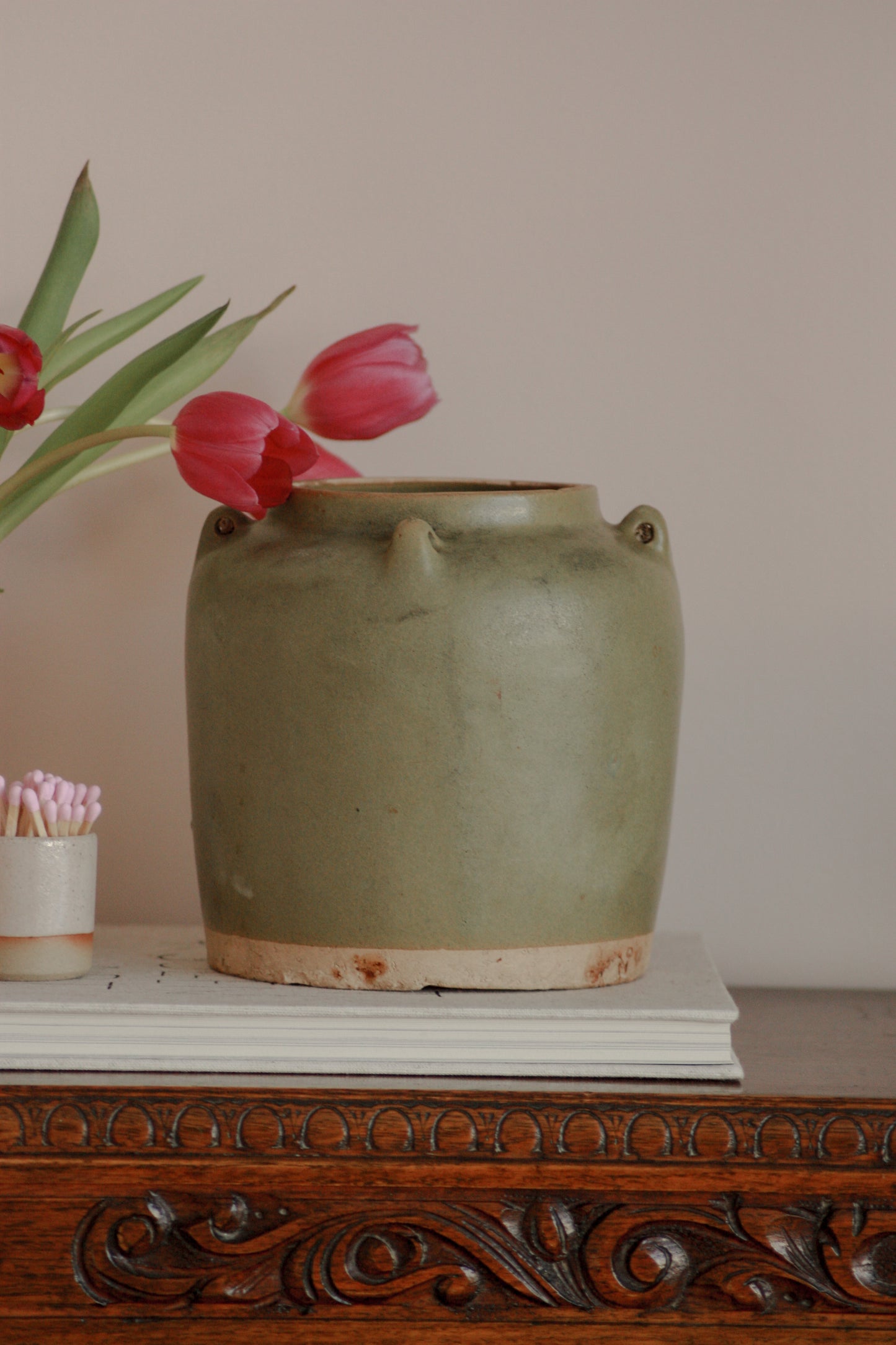 Antique asian hand-dipped confit pot (matte glaze)