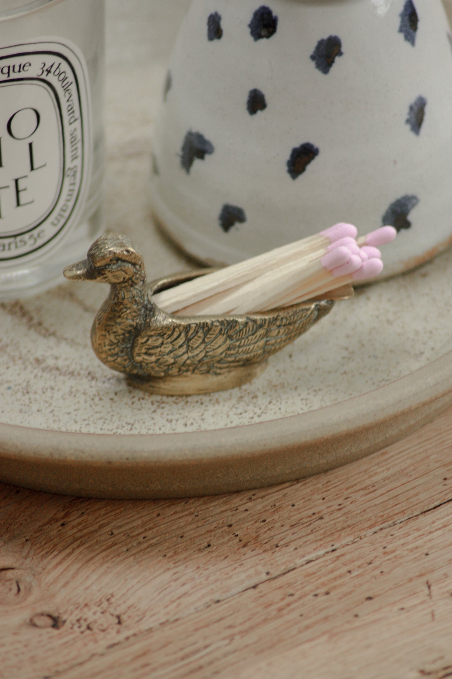 Vintage brass duck match pot