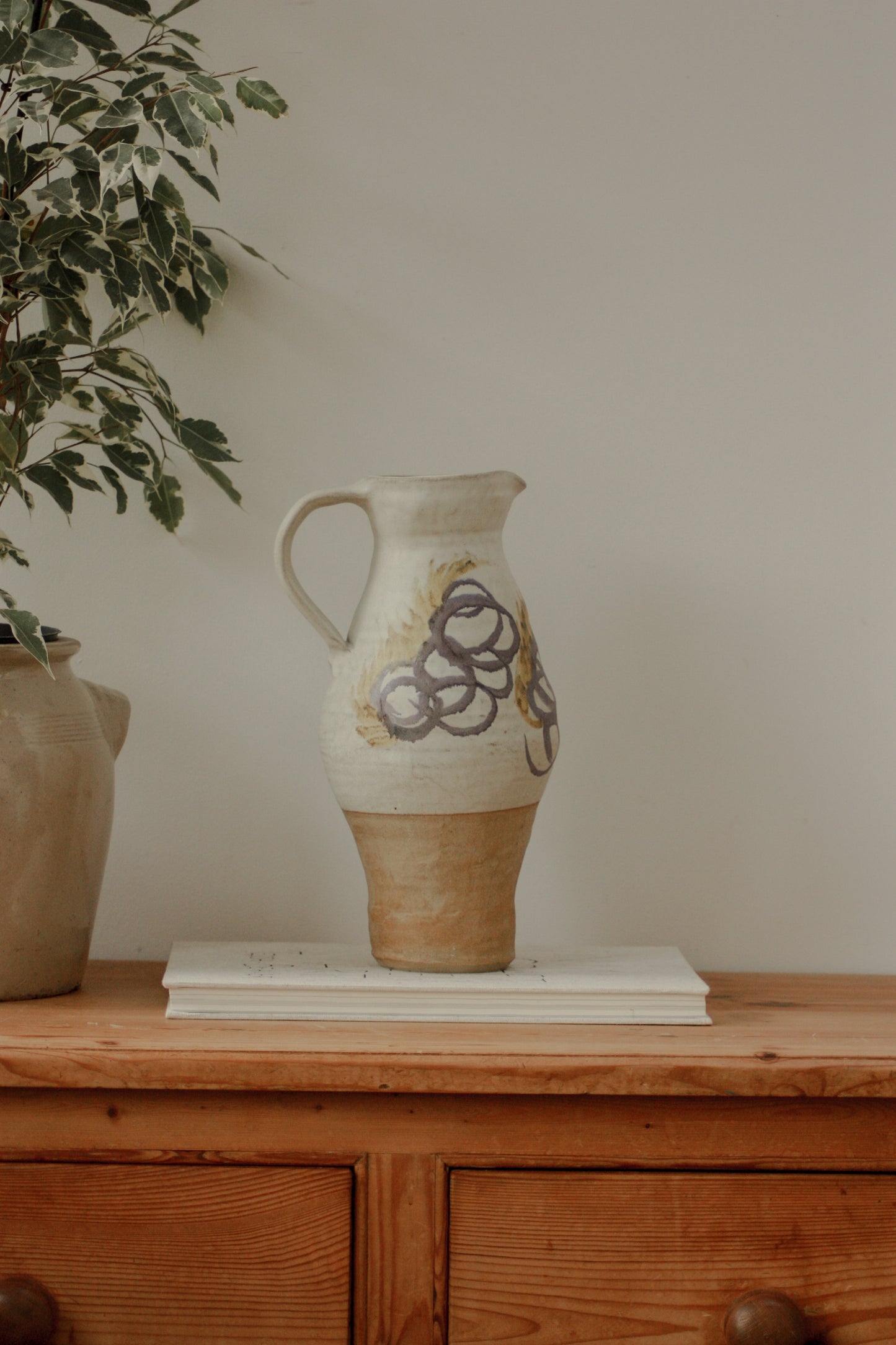 Vintage studio pottery tall pitcher