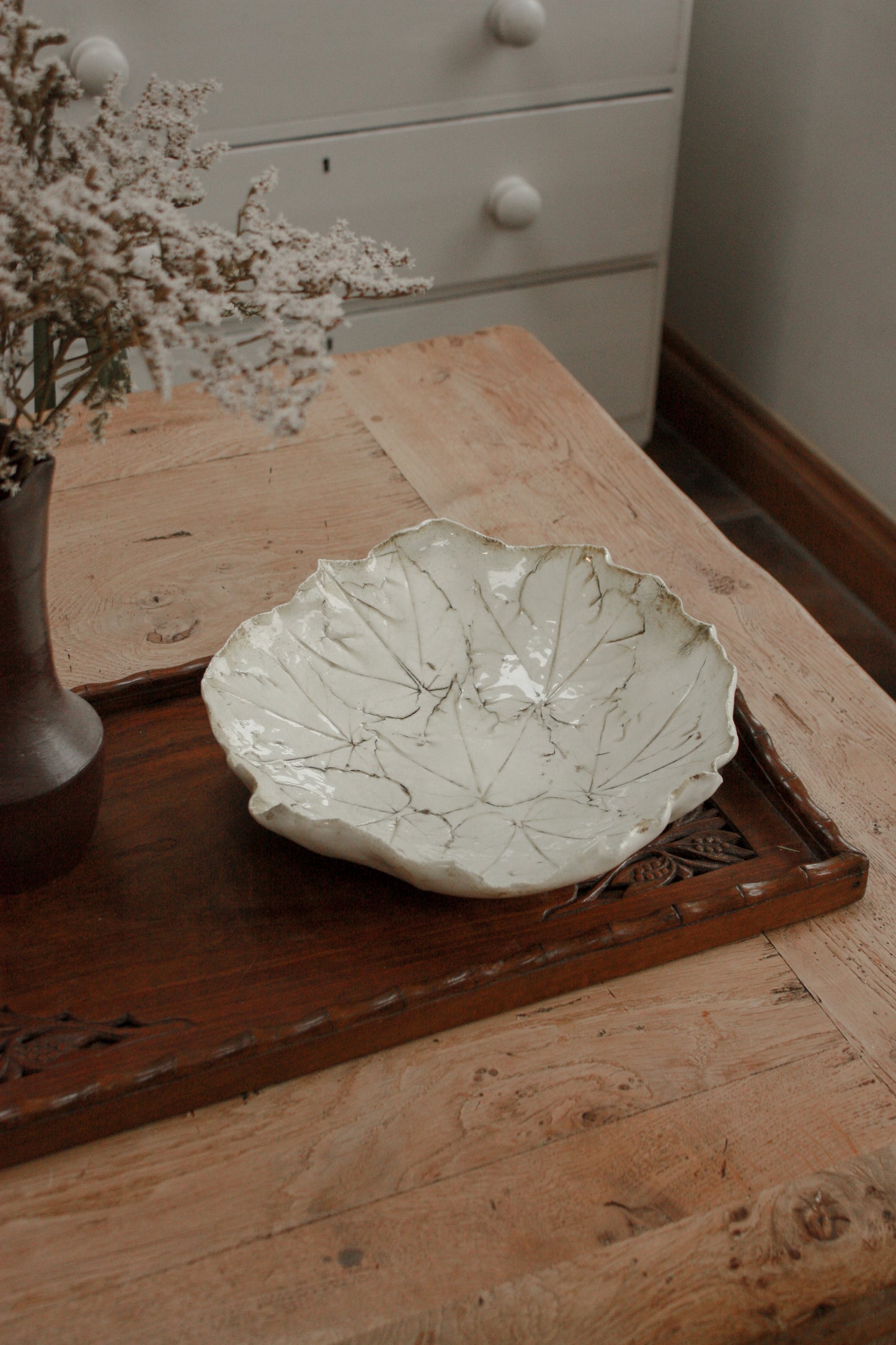 Art pottery sycamore leaf bowl