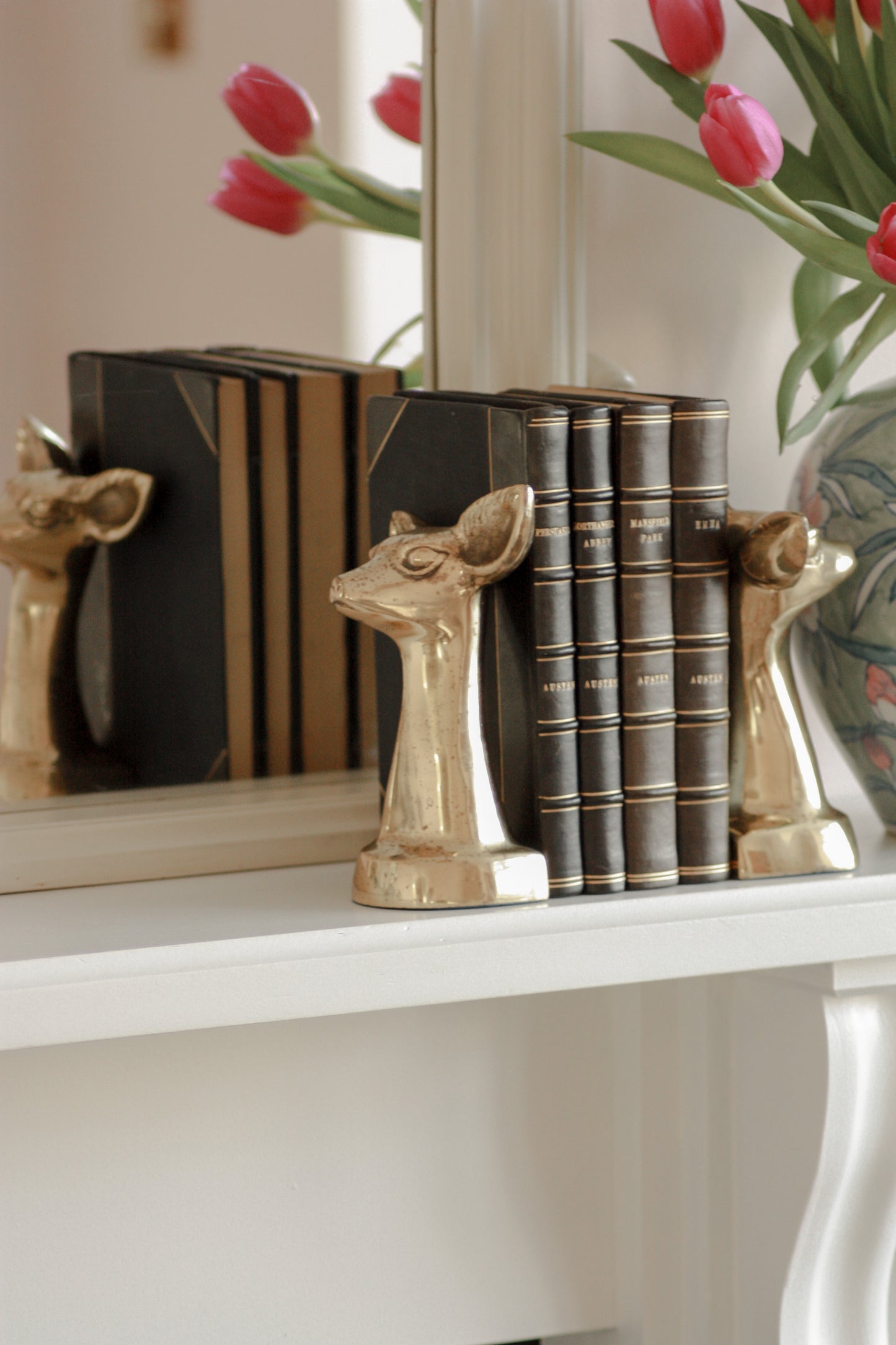 Pair vintage mid century brass deer bookends