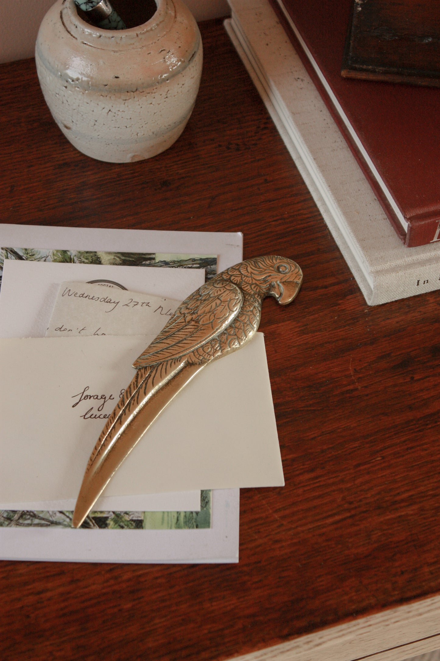 Vintage brass parrot letter opener