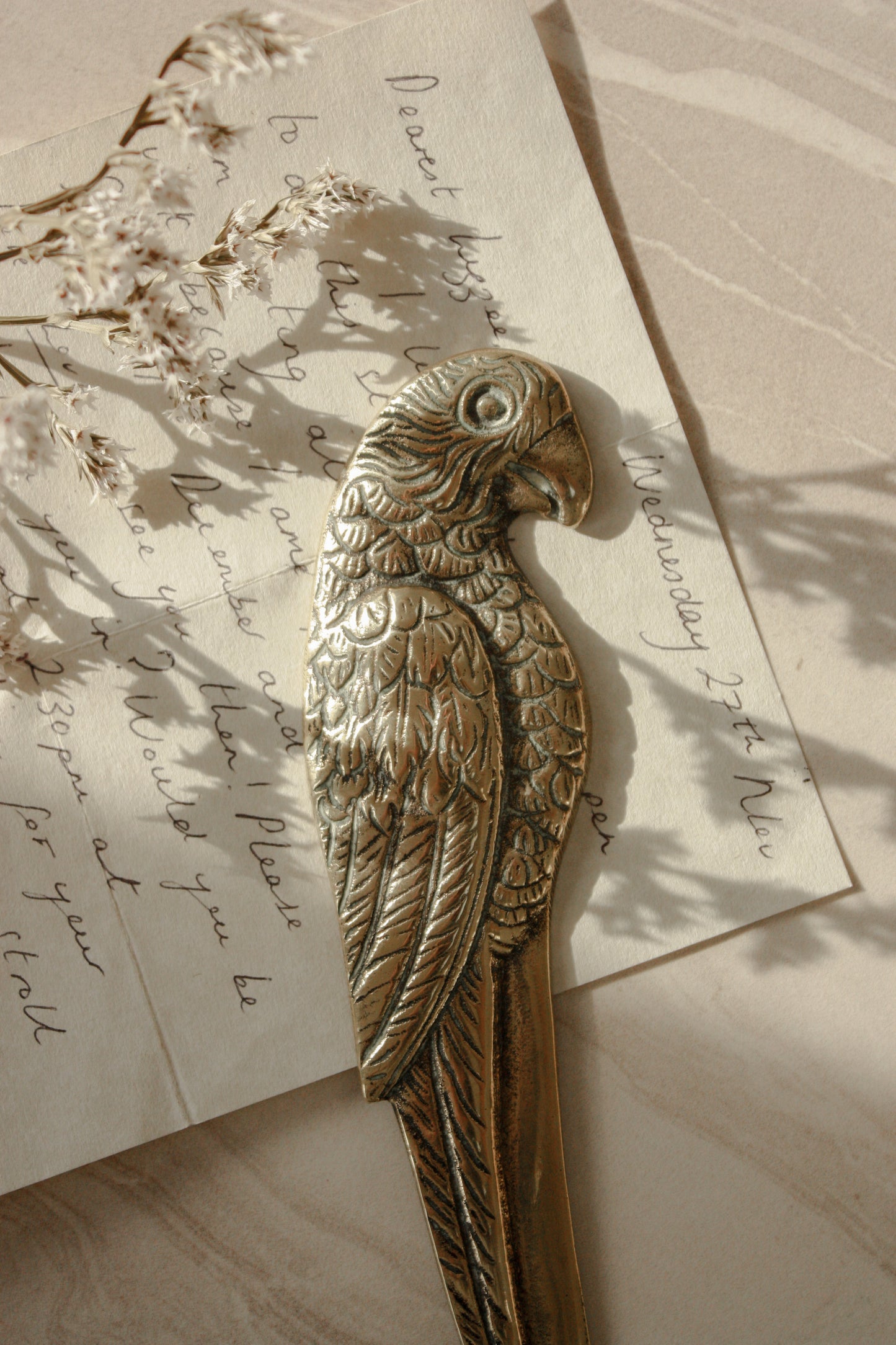 Vintage brass parrot letter opener