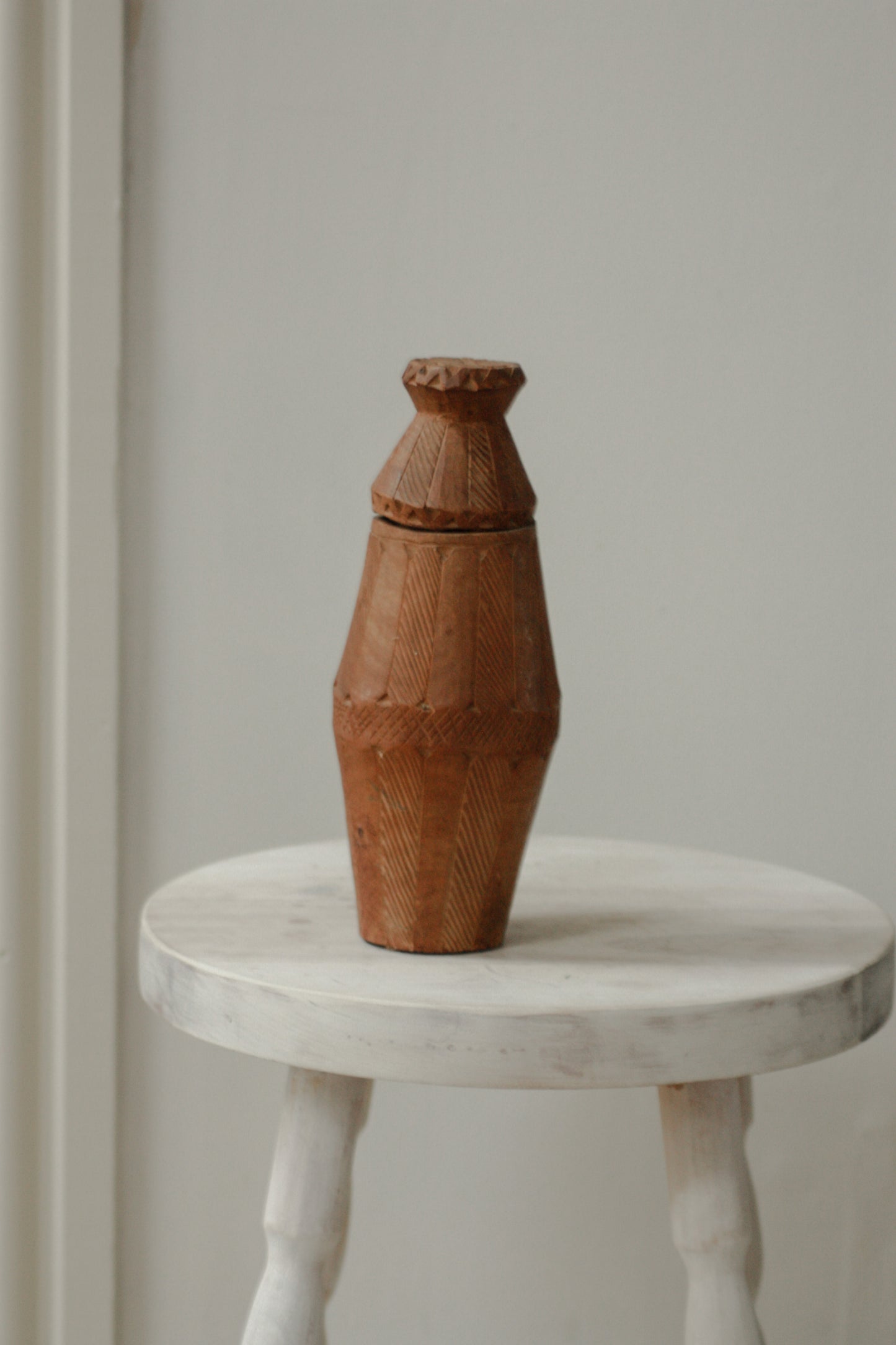 Vintage hand carved wooden pot