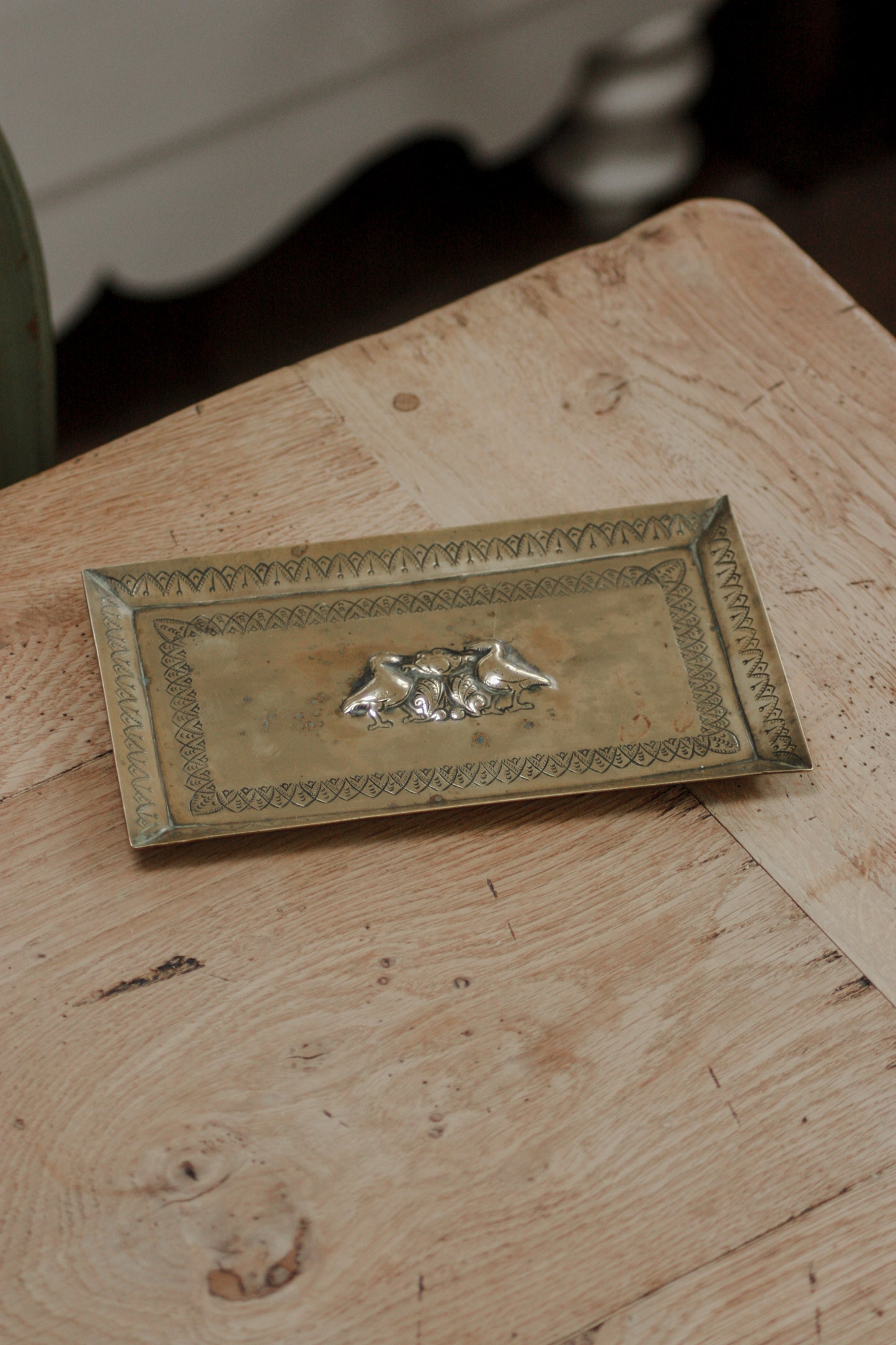 Vintage solid brass dish with duck design