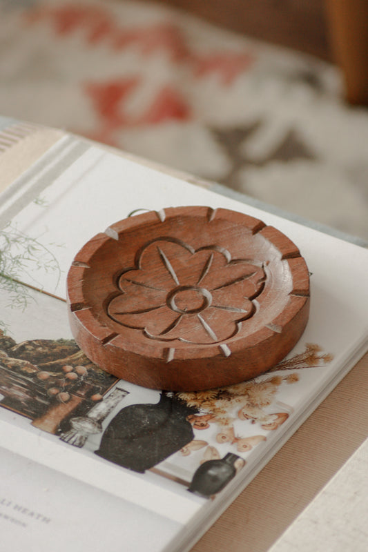 Vintage carved wooden trinket dish