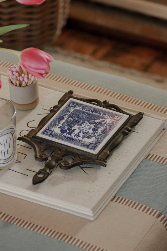 Vintage Japanese tile and cast iron trivet