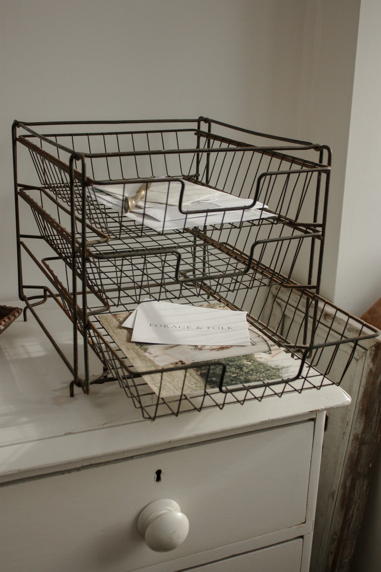 Vintage French metal three tier organiser trays