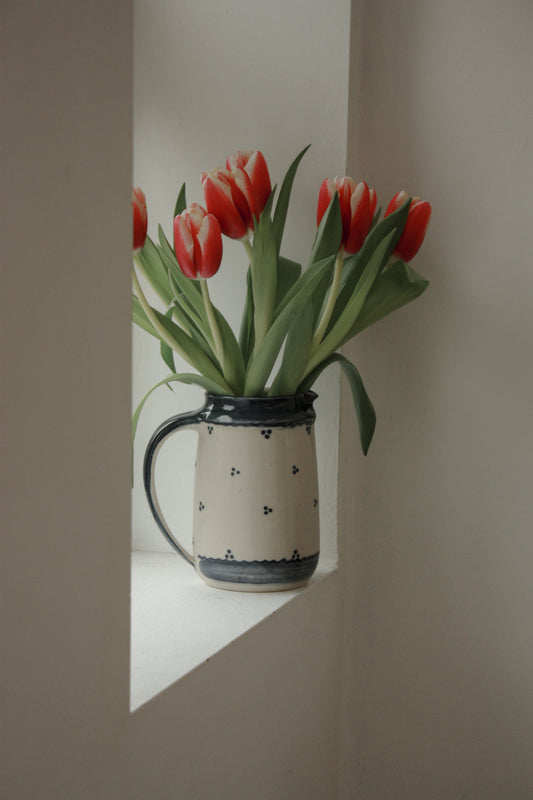 Vintage studio pottery blue and white jug