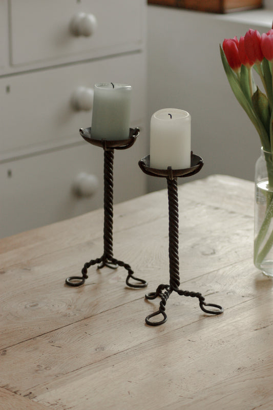 Pair vintage wrought iron candleholders