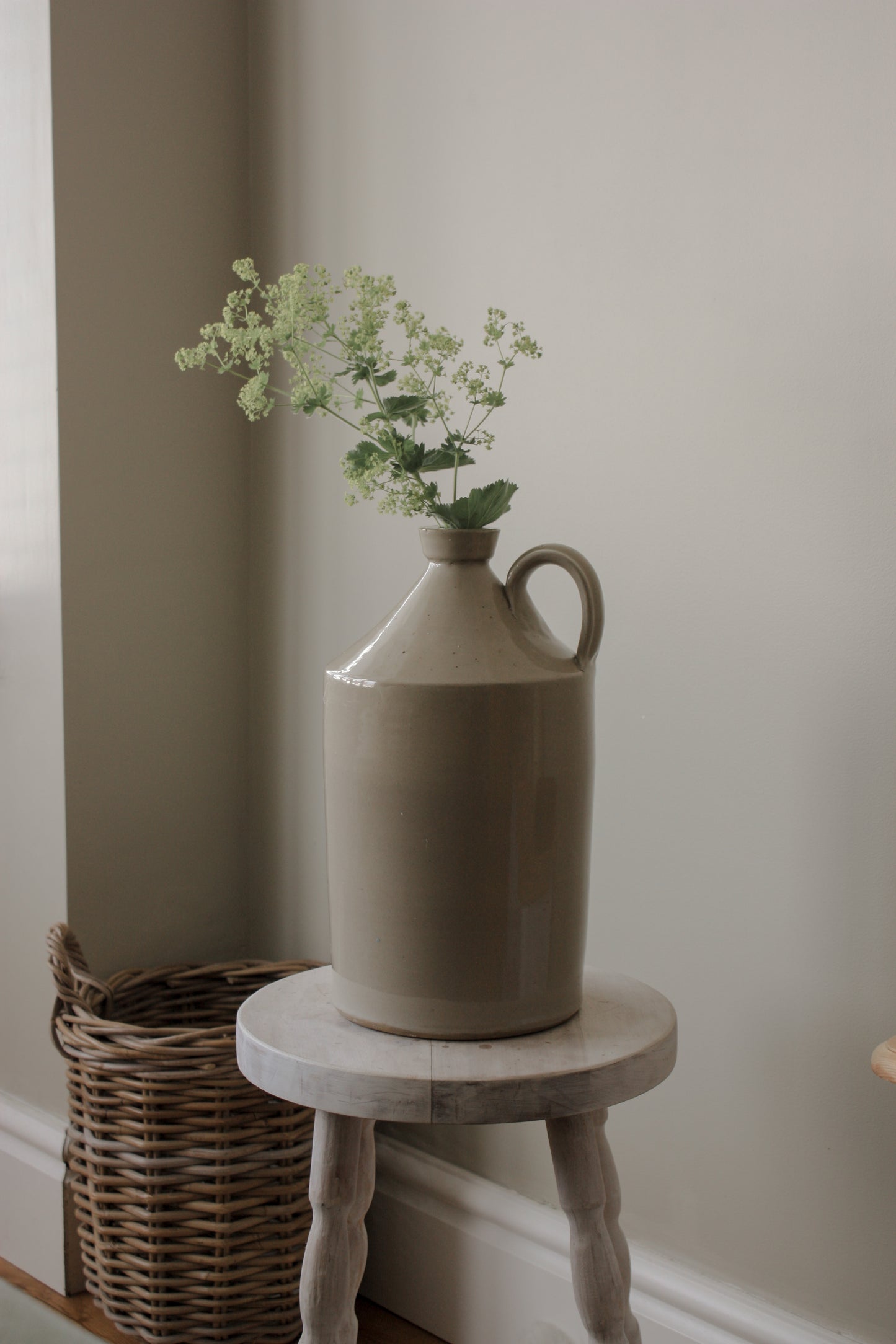 Vintage large pale grey stoneware flagon