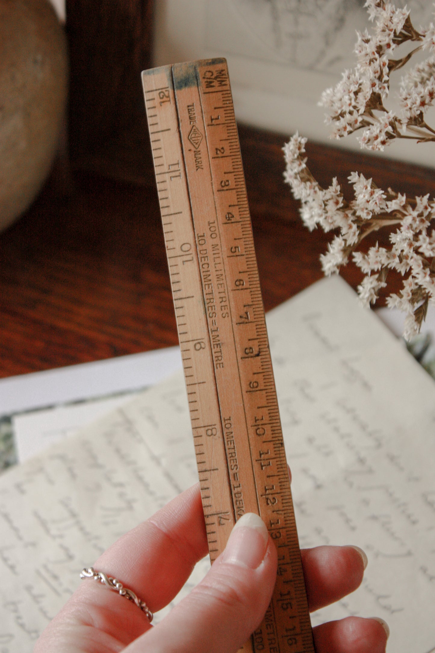 Vintage wooden 32cm ruler