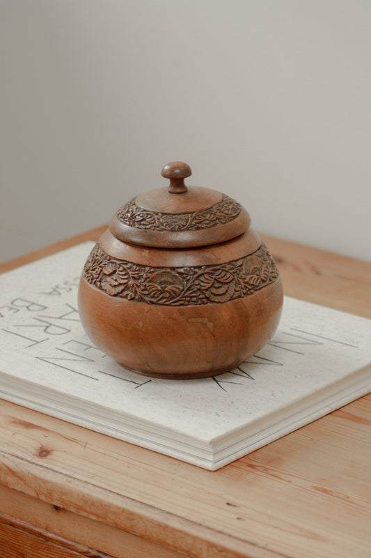 Vintage carved wooden pot