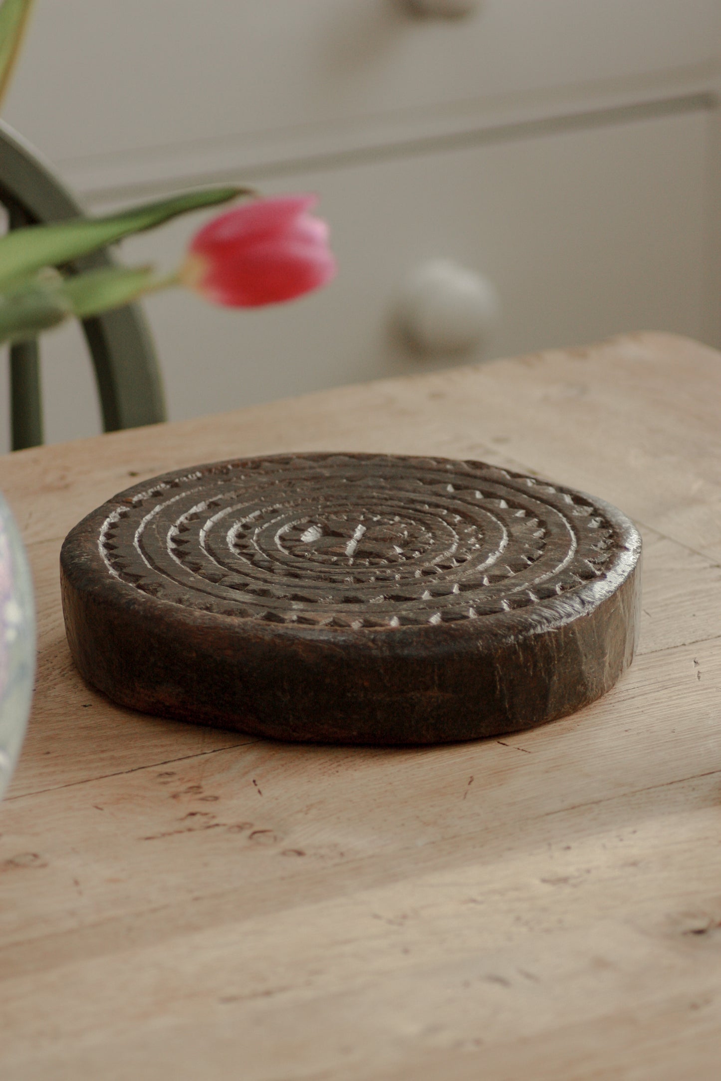 Vintage hand carved wooden tray