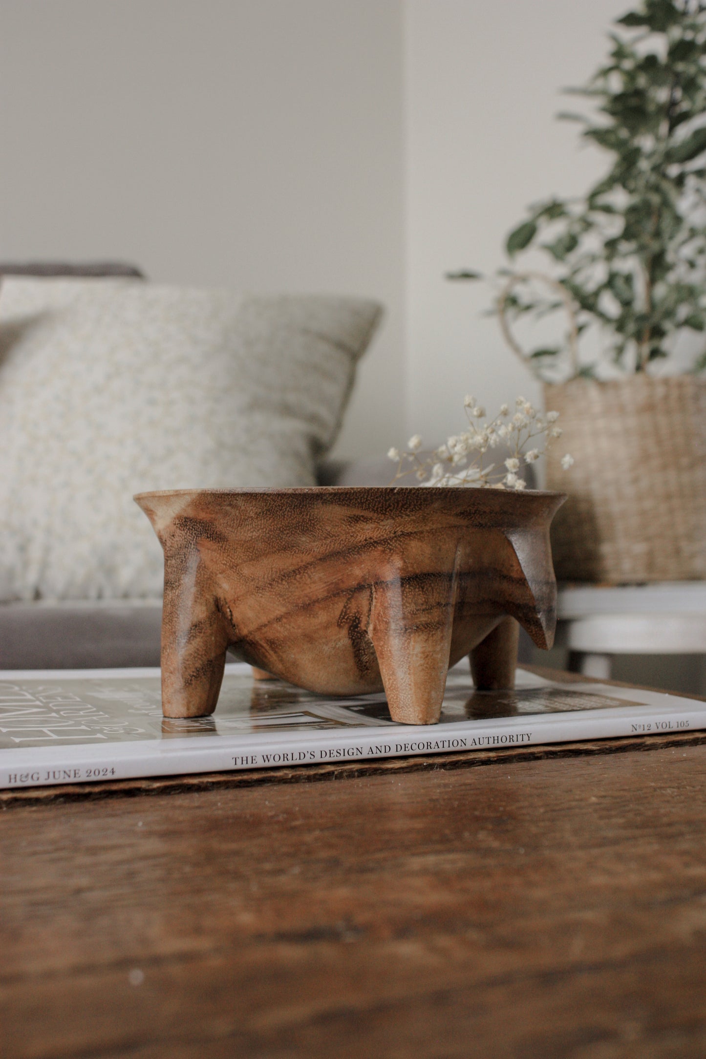 Vintage African wooden footed bowl