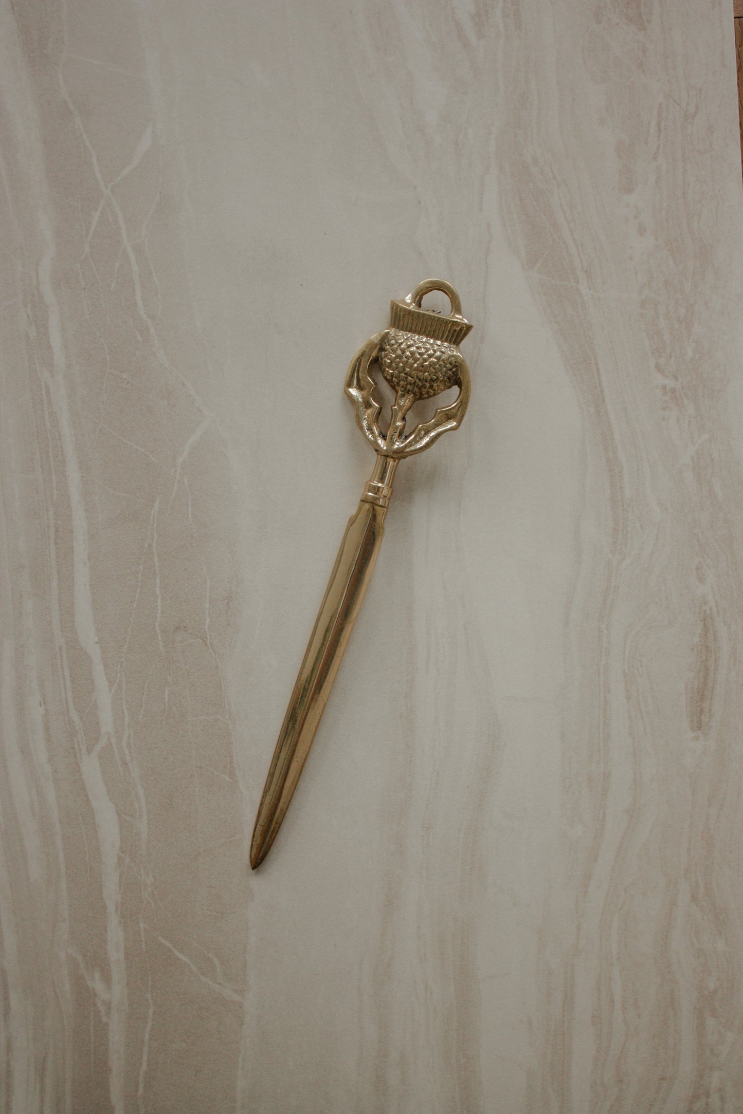 Vintage brass thistle letter opener